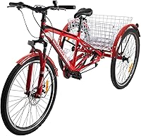 Vista 13 de H&ZT Triciclo para adultos, bicicleta de 3 ruedas, triciclo crucero, con cambio de 7 velocidades, manilla de freno de estacionamiento, paso bajo