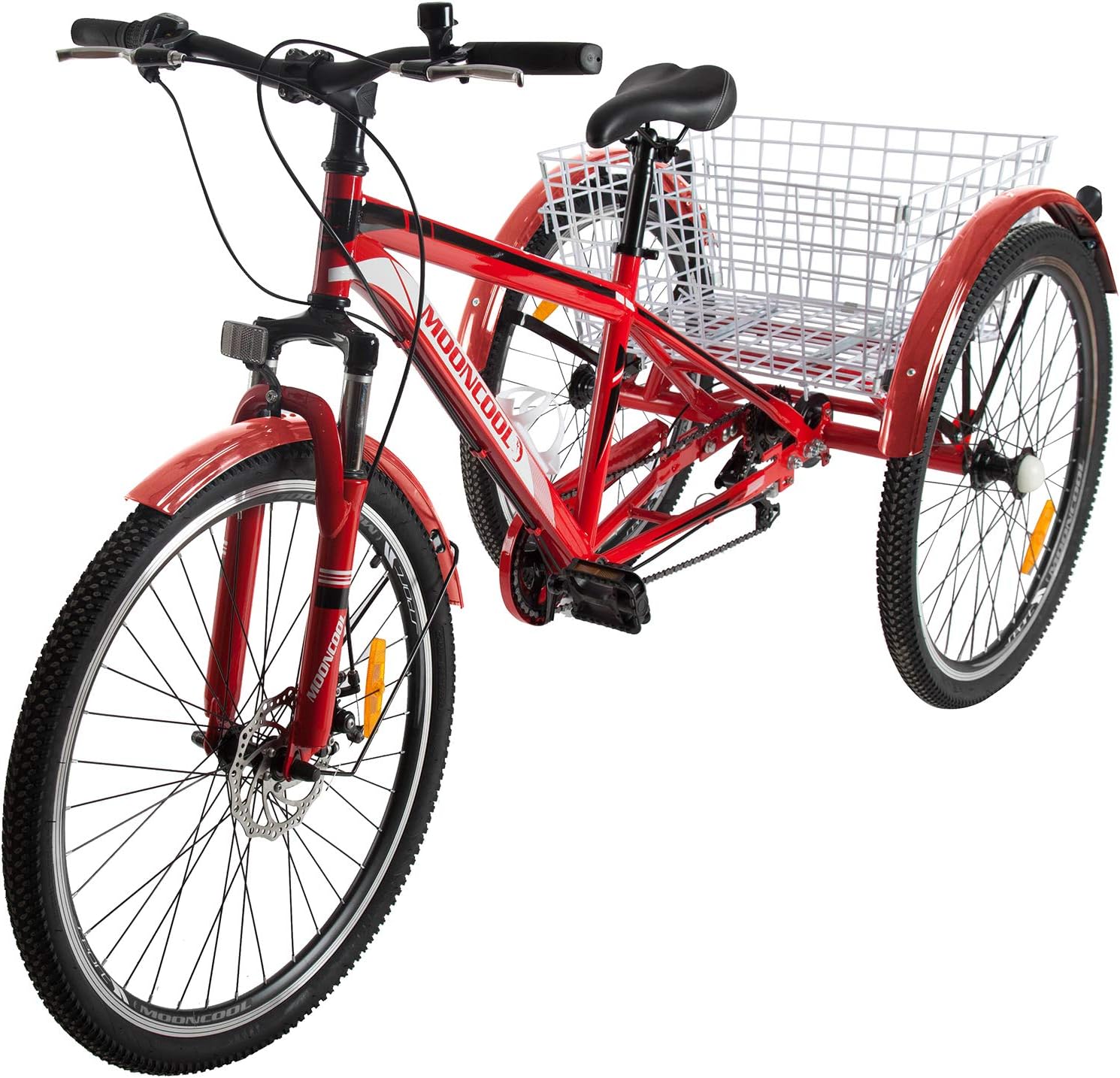 Adult Mountain Bike, 7 Speed Three Wheel Bike Mountain Tricycle Adult Tricycle Cruiser Trike, 24/26/27.5 Inch Adults Trikes with Shopping Basket, Exercise Men's Women's Tricycles