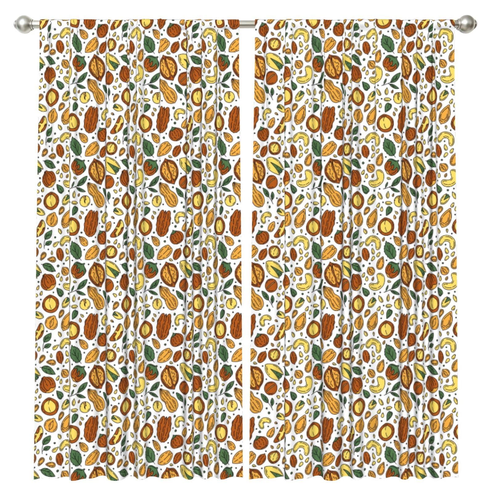 InOmak Doodle Style Nuts Seeds, 2 Panels Window Curtains 52 x 84 Inch Blackout Curtains for Living Room Bedroom