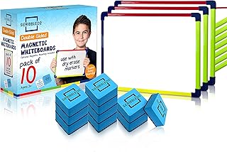ScribbleDo Colored Frame Magnetic Dry Erase White Board 9" x 12" Lap Whiteboard (10 Boards & Erasers)