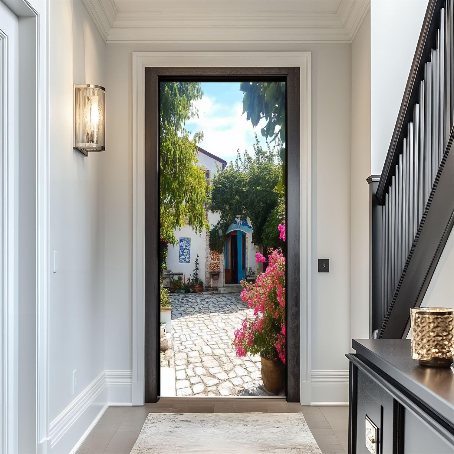 Door Sticker Decals 3D Sigacik Streets Hotels Flower Filled Streets Door Sticker Murals Peel and Stick Door Wallpaper Self-Adhesive Door Poster for Bedroom Living Room 30