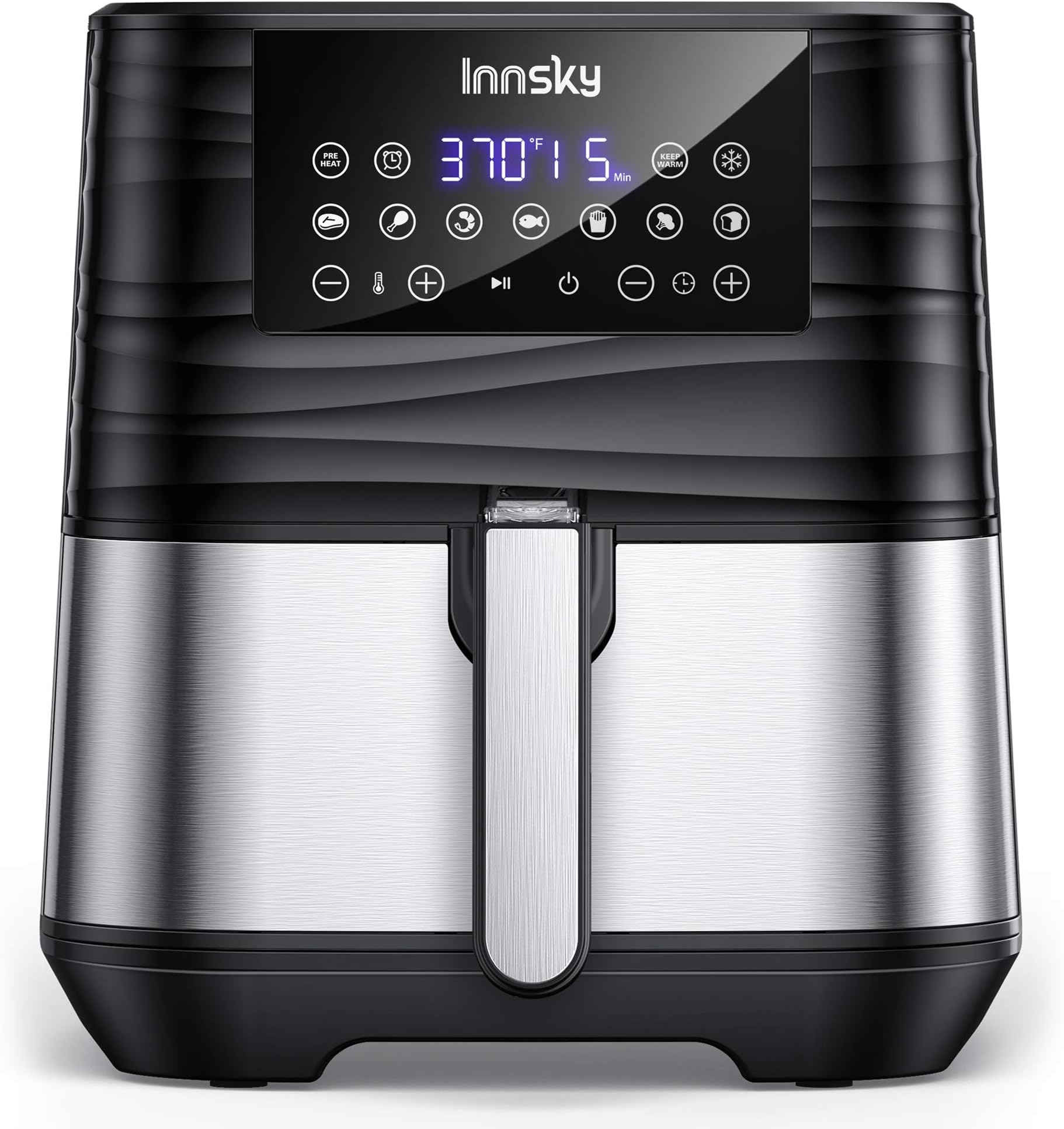 Innsky Air Fryer 5.8QT, 1700W Stainless Steel Air Fryer Oven for Roasting, High-Tech Cooking appliances & Oilless Cooker with LED Touchscreen, 7 Cooking Presets, Keep Warm Preheat (32 Recipes Books)