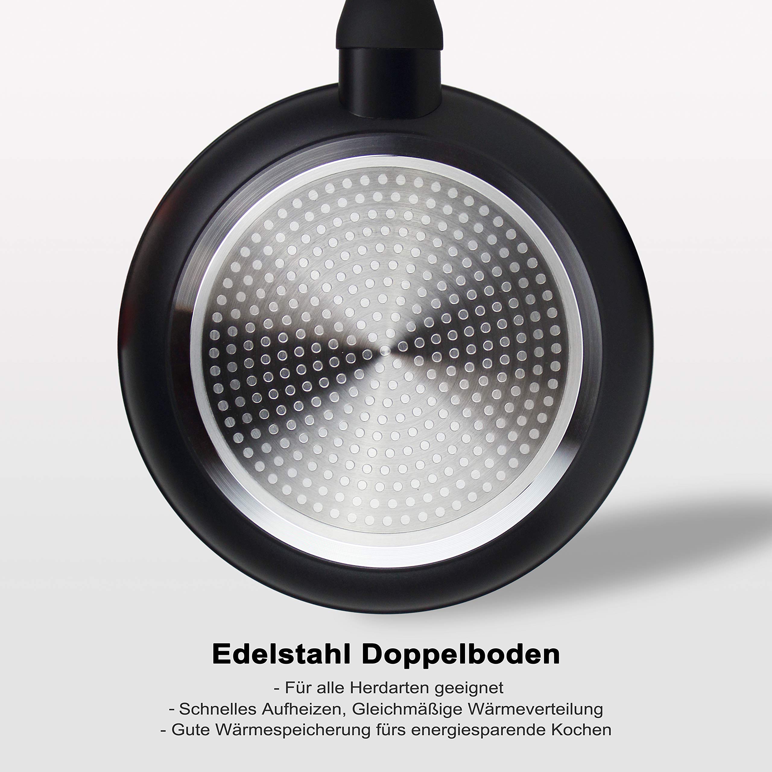 Linnuo 3tlg Pfannenset Induktion, Antihaft Beschichtete Pfanne 28 cm, 24 cm, 20 cm, Bratpfanne Induktion, Pfannen hoher Rand, Edelstahl-Boden, Griff Nicht heiß, Marmor Granit Optik | Frying Pan Set
