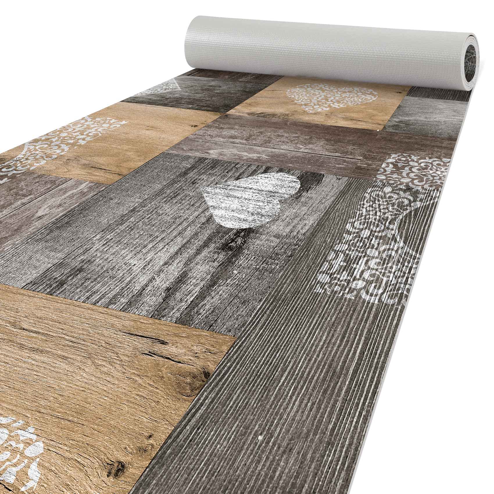 ANRO Alfombra de cocina, pasillo de cocina, pasillo de suelo, madera, marrón, amor, lavable, 160 x 50 cm