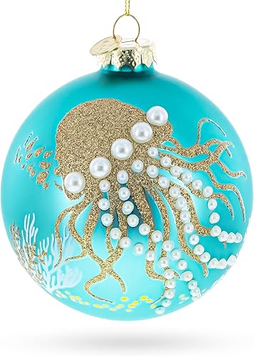 Miniatura 2 de Adorno navideño de medusa y bola de cristal verde azulado coral