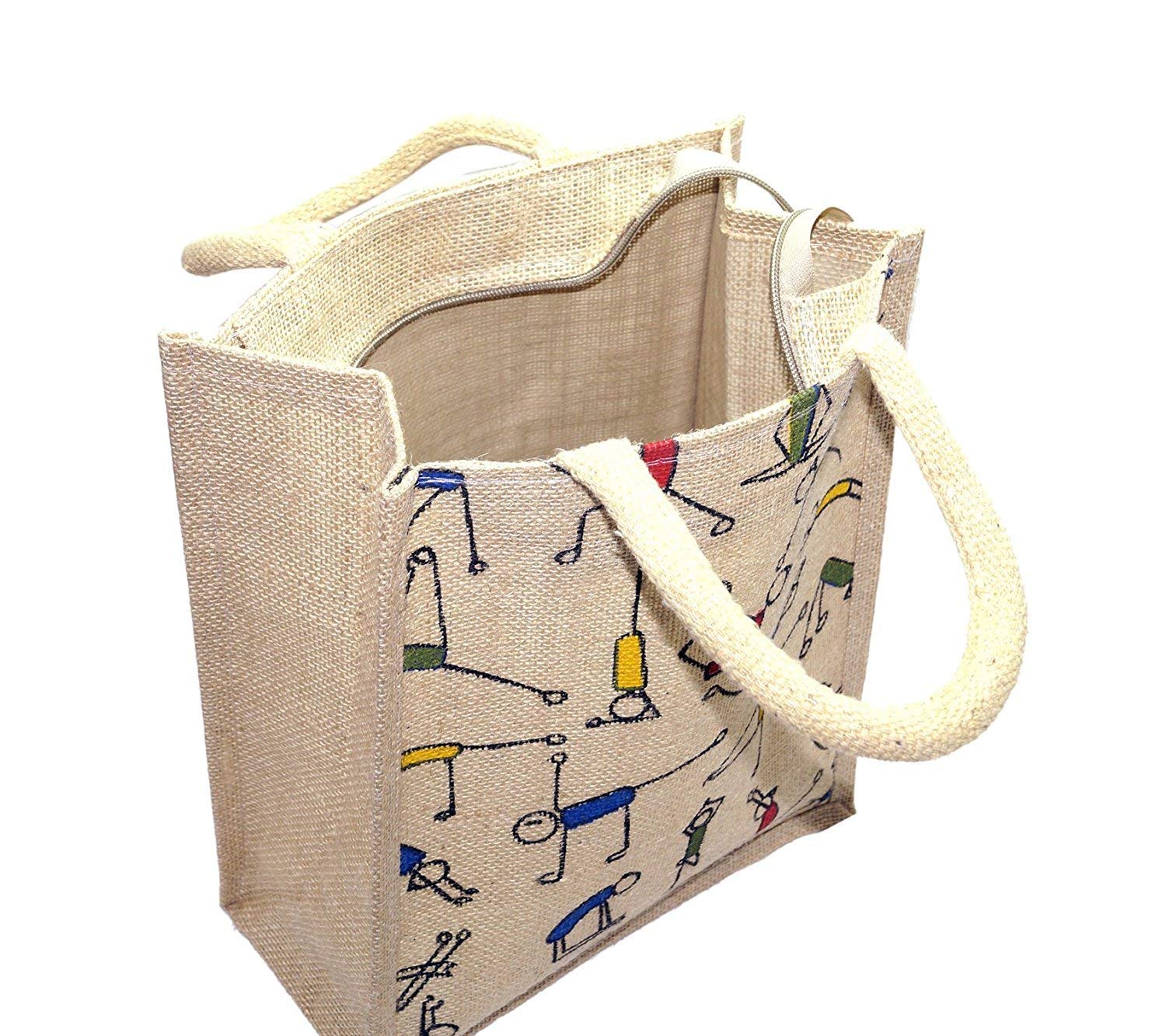 Arya jute bag tote bag eco friendly bag for shopping/tiffin/picnic/grocery/gym hand bag with zip and handle big size for men and women Multicolour-picture-16