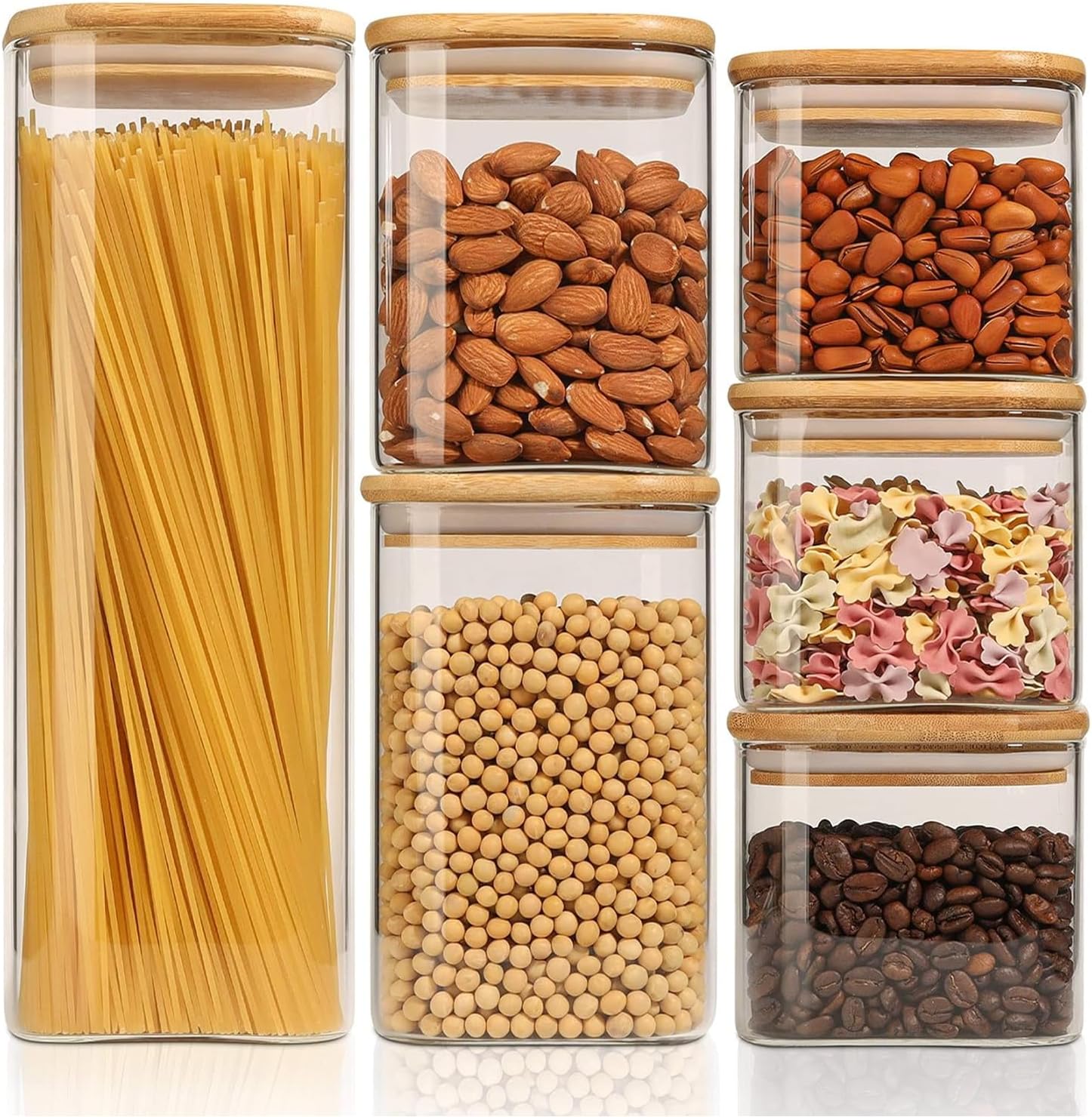 ComSaf Airtight Glass Storage Canister with Wood Lid (50oz), Clear Food Storage Container Jar with Sealing Bamboo Lid (20oz*3/30oz/37oz/74oz)