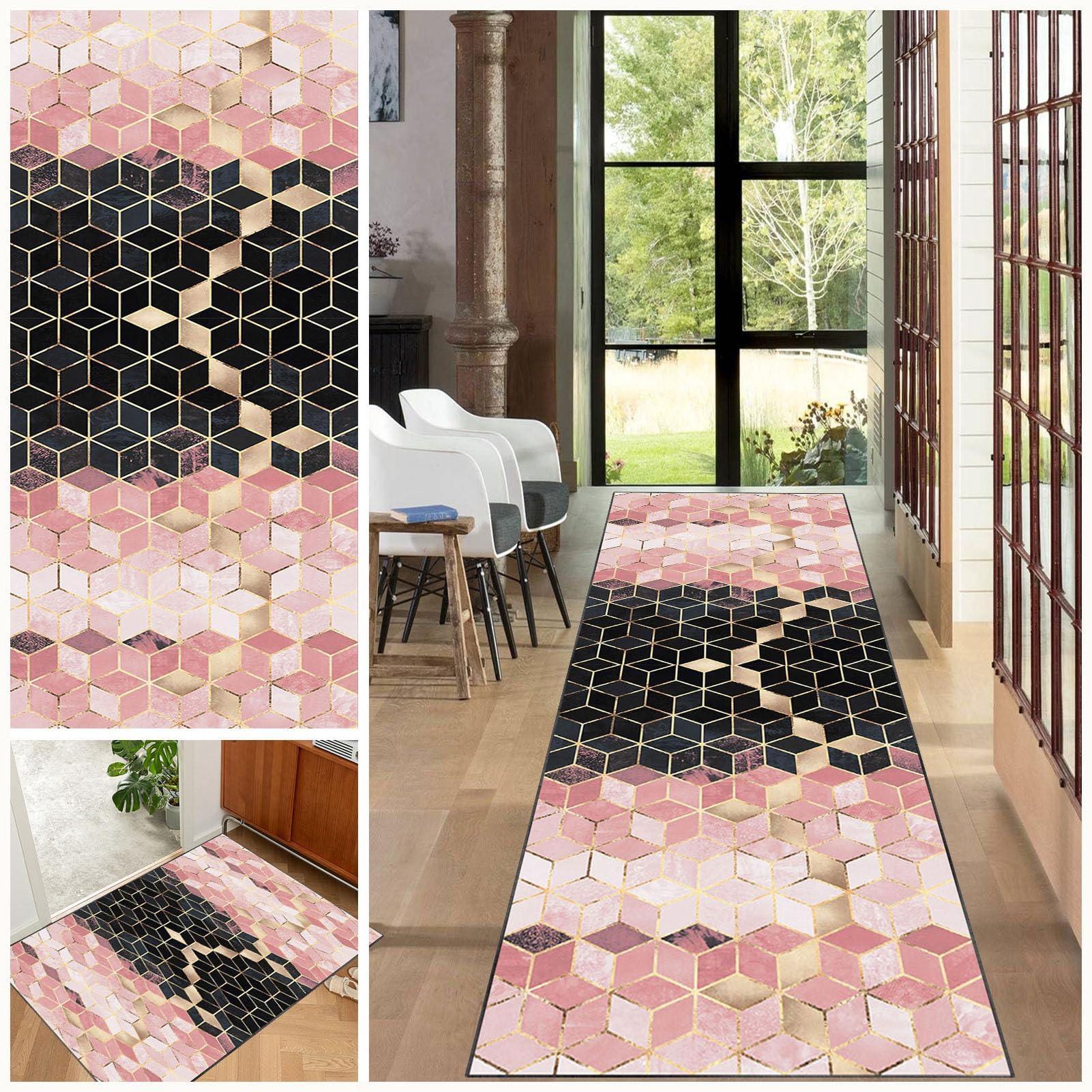 EYKWKB Vintage Hallway Runner Rug Non Slip Long Carpet Runners for Hallway Washable Hallway Runner Rug 60 x 80 cm Indoor Floor Mat for Entryway Bedroom Kitchen Bathroom, Narrow Runner Rug for Hallway