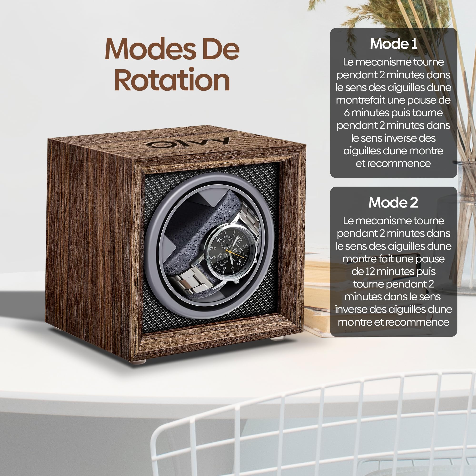Olvy Remontoir Montre Automatique, Boîte de Remontoir de Montre, Watch Winder, Moteur Extrêmement Silencieux, Coussin de Montre Flexible