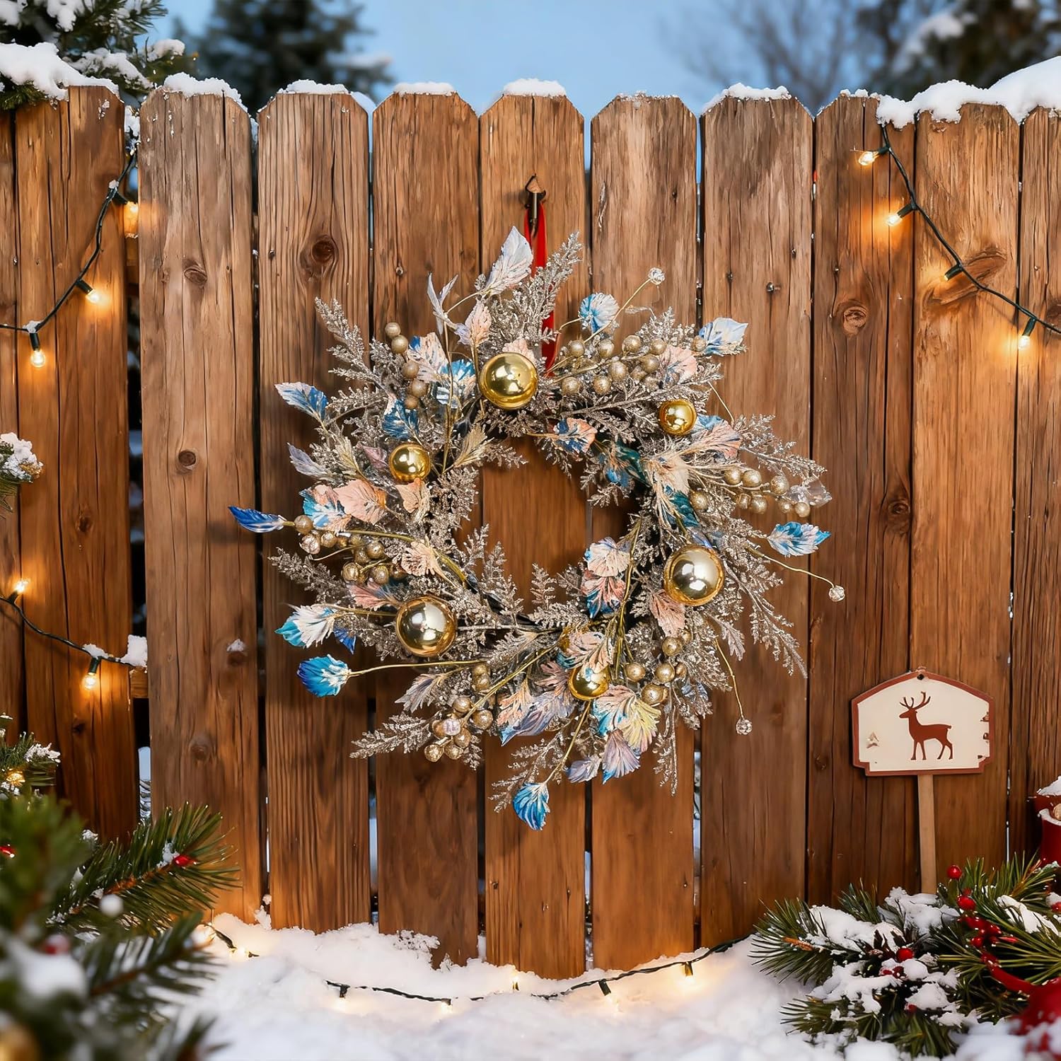 Christmas Wreath for Front Door 20" Artificial Silver Wreath Home Wall Decor Christmans Decor Outdoor Decor