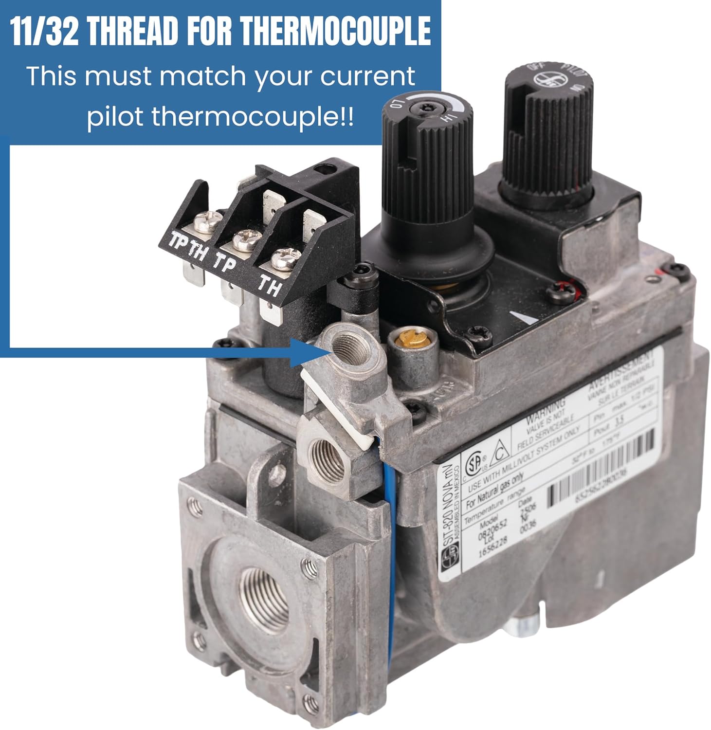 0820652 SIT 820 Nova mV Natural Gas Replacement Millivolt Gas Valve for Fireplaces, Stoves, and Gas Logs - Replacement OEM components for Direct Vent Appliances