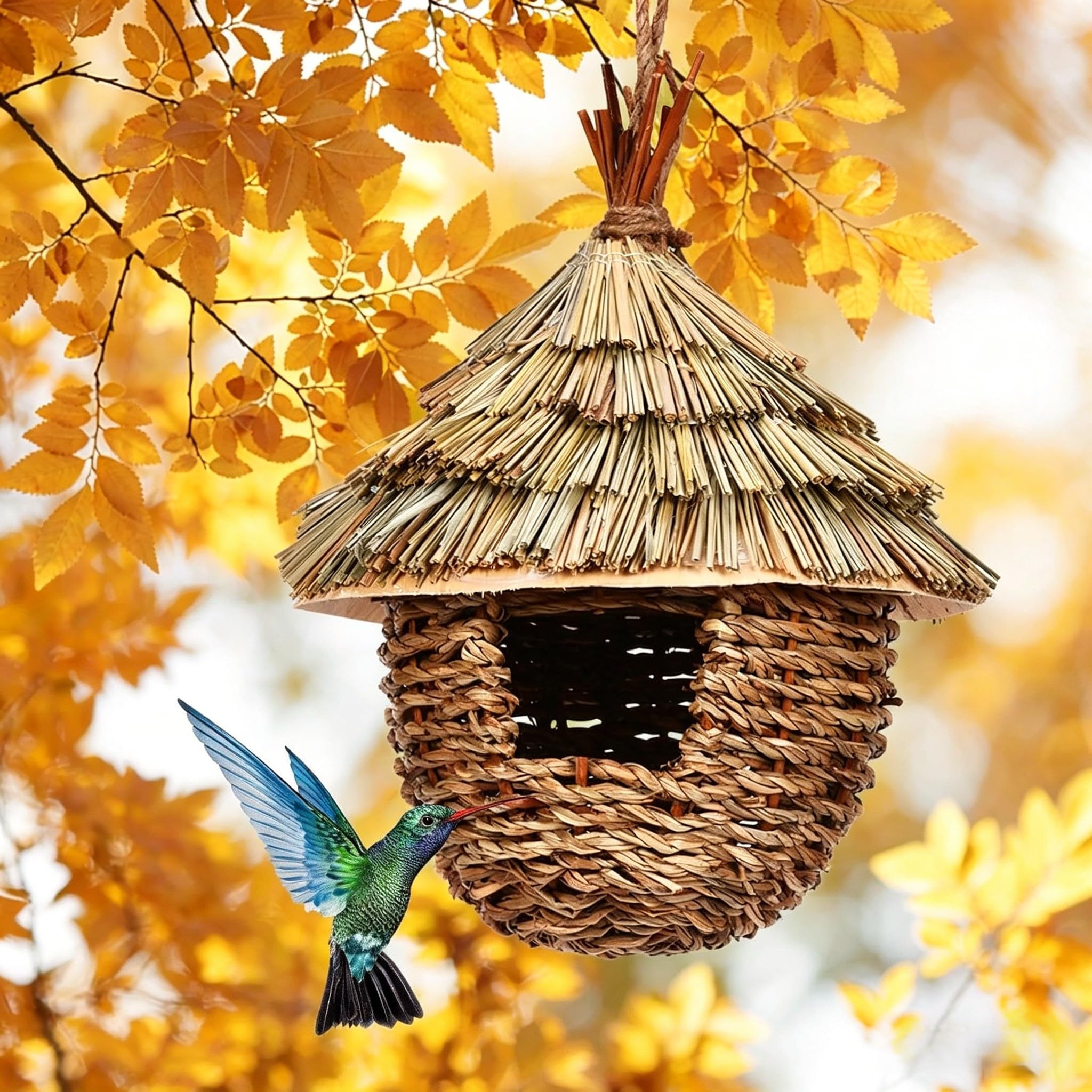 Nido per Uccelli in Vimini Intrecciato A Mano, 17x22 Cm, Casetta per Uccelli da Appendere per Pettirossi, Adatto per La Casa, Il Patio, Lalbero, Il Cortile E La Decorazione del Giardino.