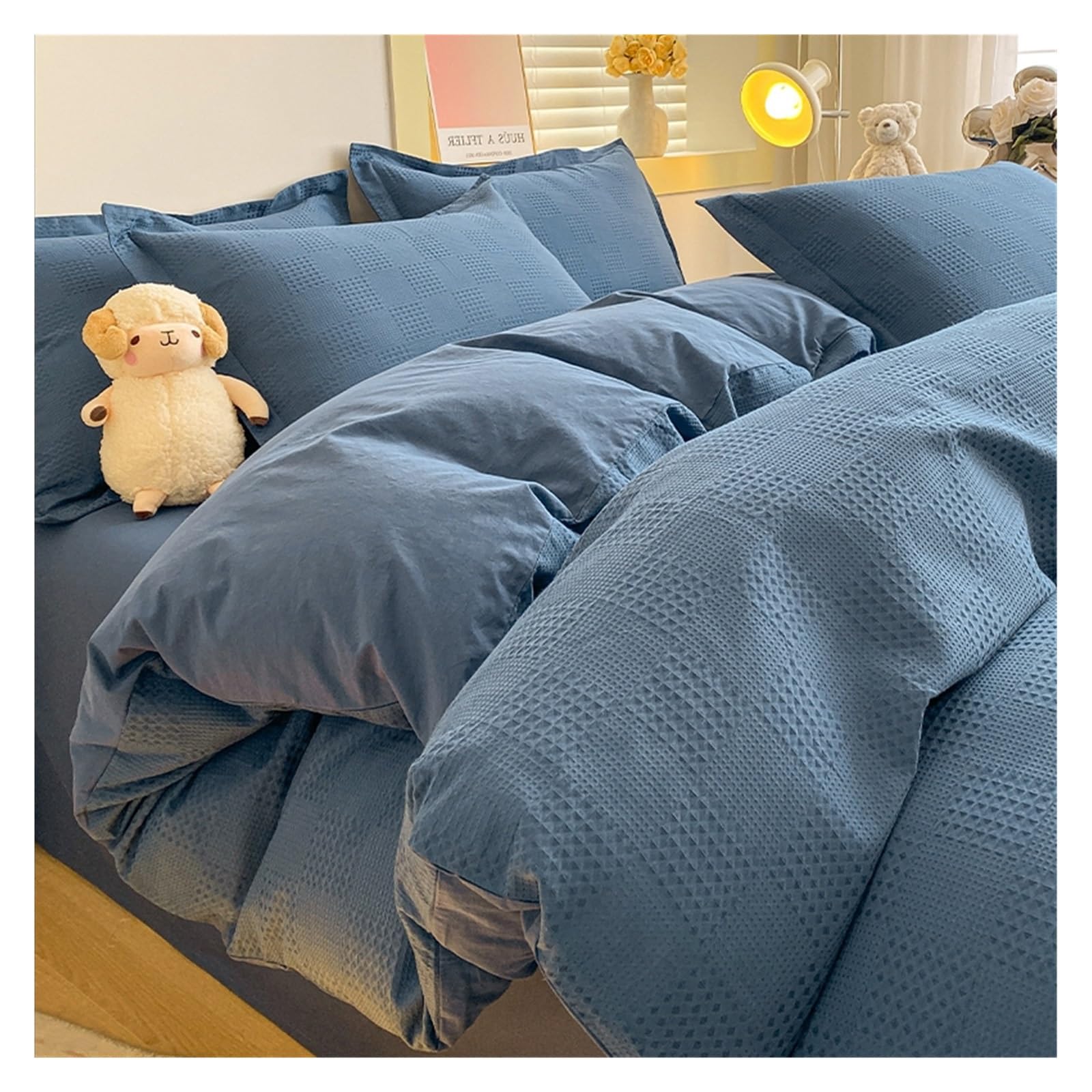 Housse de couette bleu 220x240 en coton gaufré pour transformer votre chambre en oasis de douceur