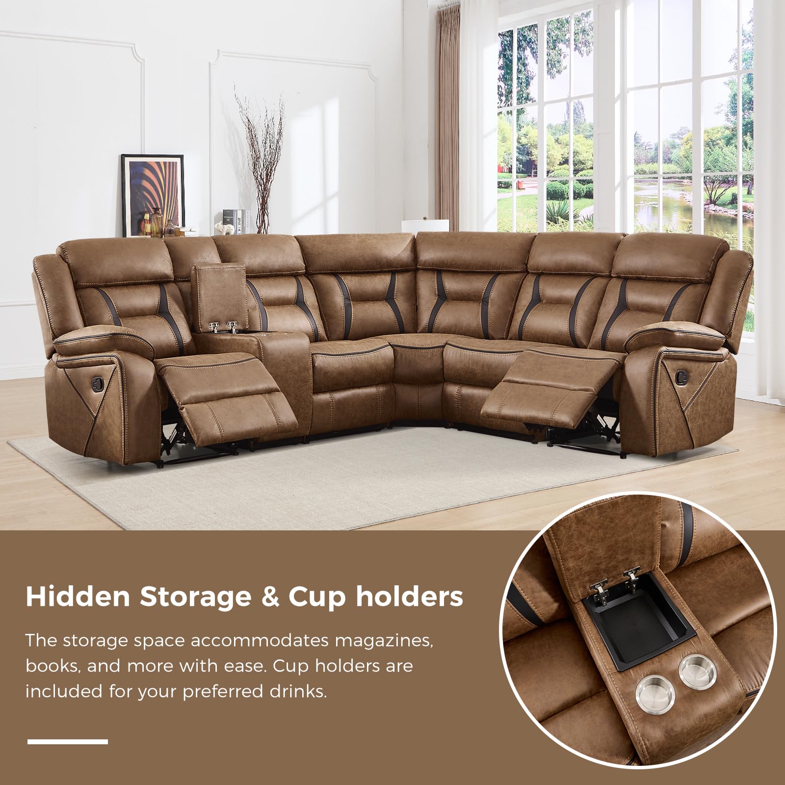Best Leather Reclining Sectional Sofa Picks for 2026 2 EBELLO Manual Reclining Sectional Sofa for Living Room, L-Shaped Sectional Corne — product photo