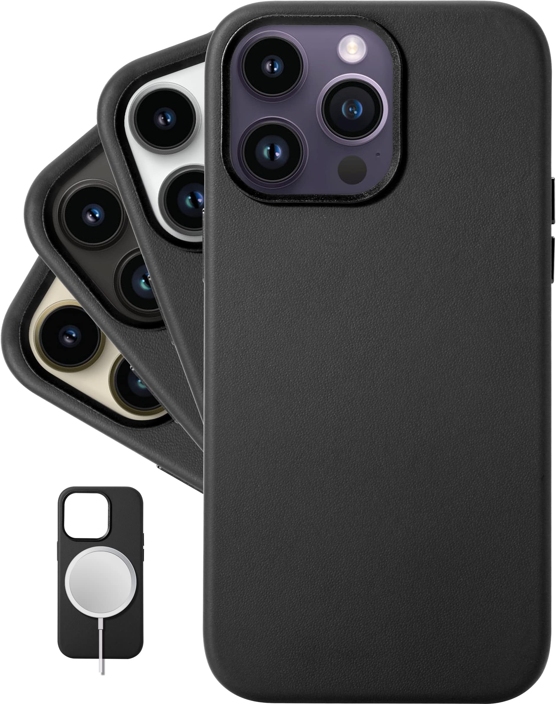 Classic - (for iPhone 14 Pro Max) - European Nappa Leather Case - Smoothen and Soften Over Time - Compatible with Magsafe - Black