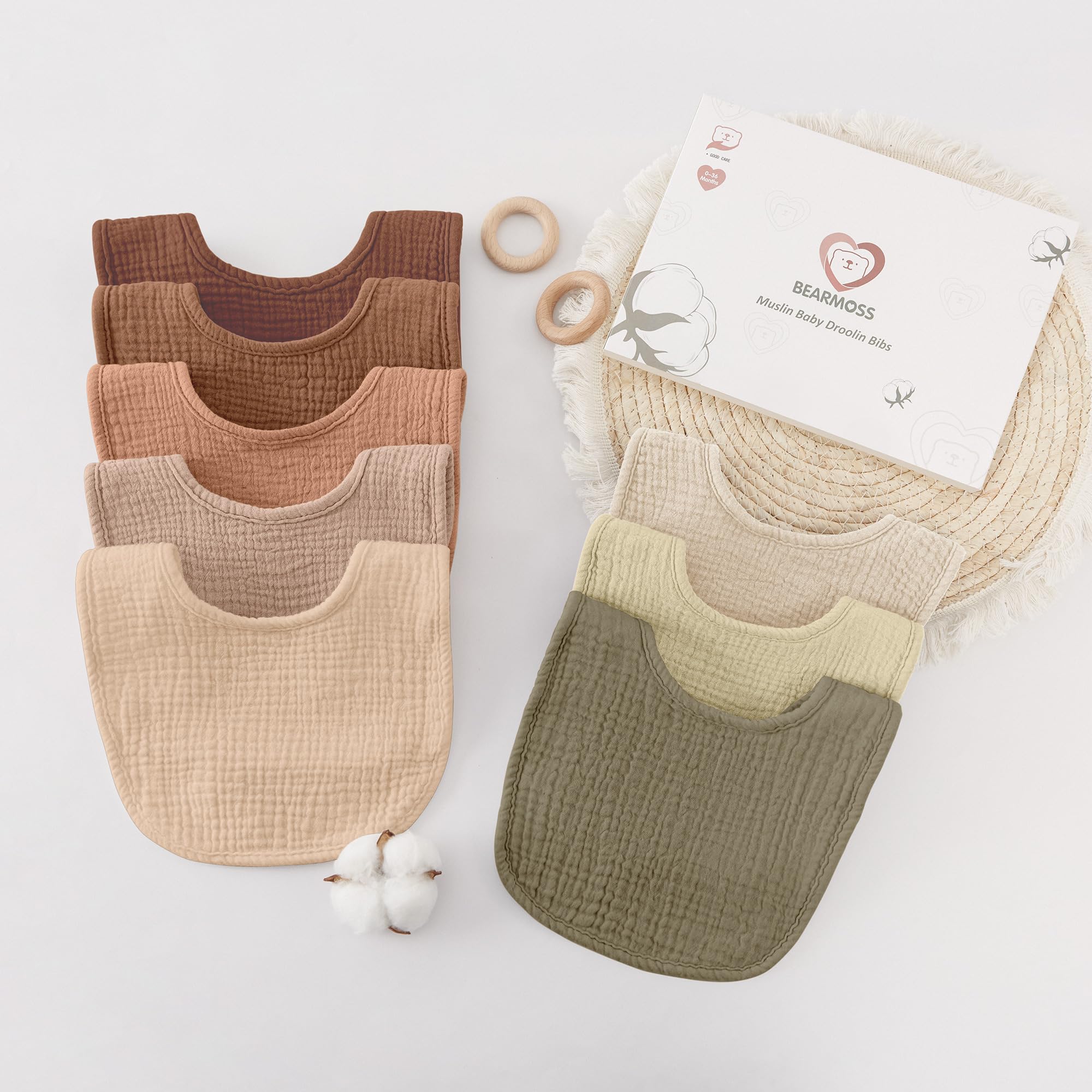 bearmoss Bavoirs Bébé Bebe 8 Pièces Nouveau Né Coton Bavoirs,100% Coton Réglables Doux Pour Garçons et Filles