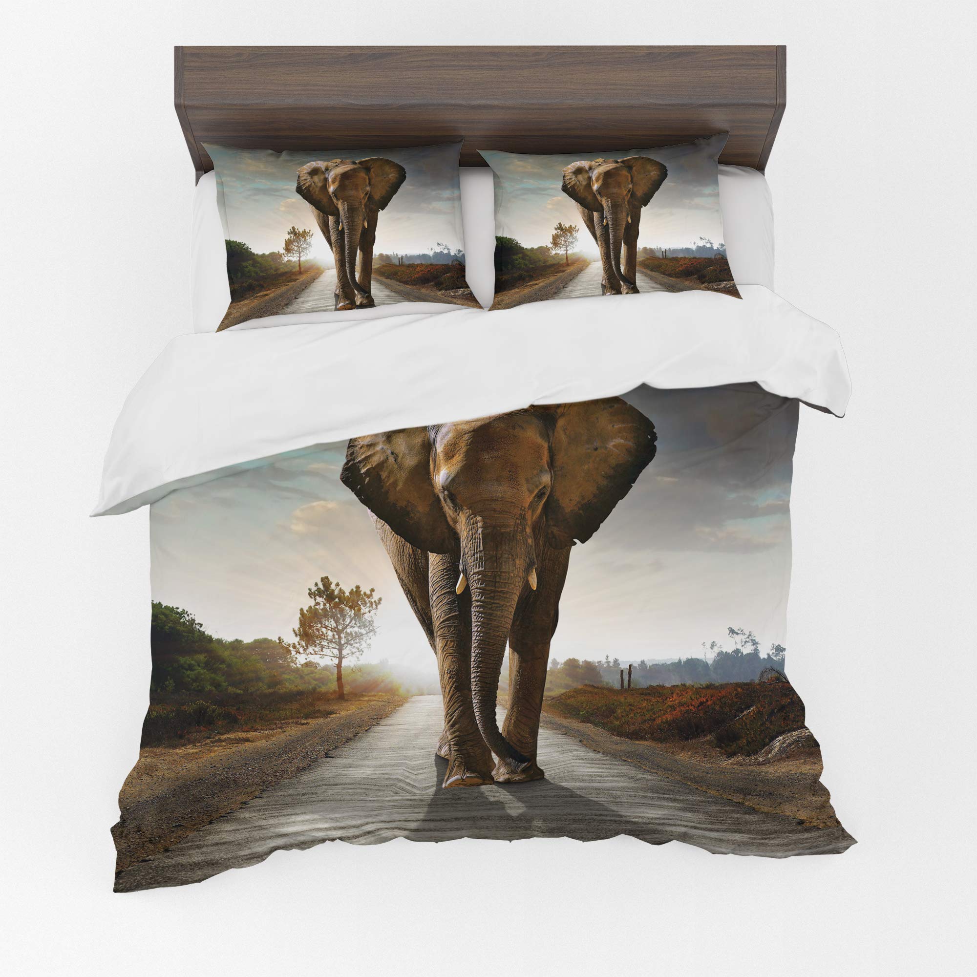 Adam Home 3D Duvet Cover Set With Pillowcases Home Bedroom Décor Digital Printed Microfiber King Bedding Set Made in UK|Elephant Walking on the Road