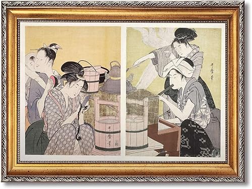 Vintage Framed Japanese Women Wall Art Canvas Print Oil Paintings Reproduction World Classics, Retro Painting, Pictures, Wall Decor, Home Decor for