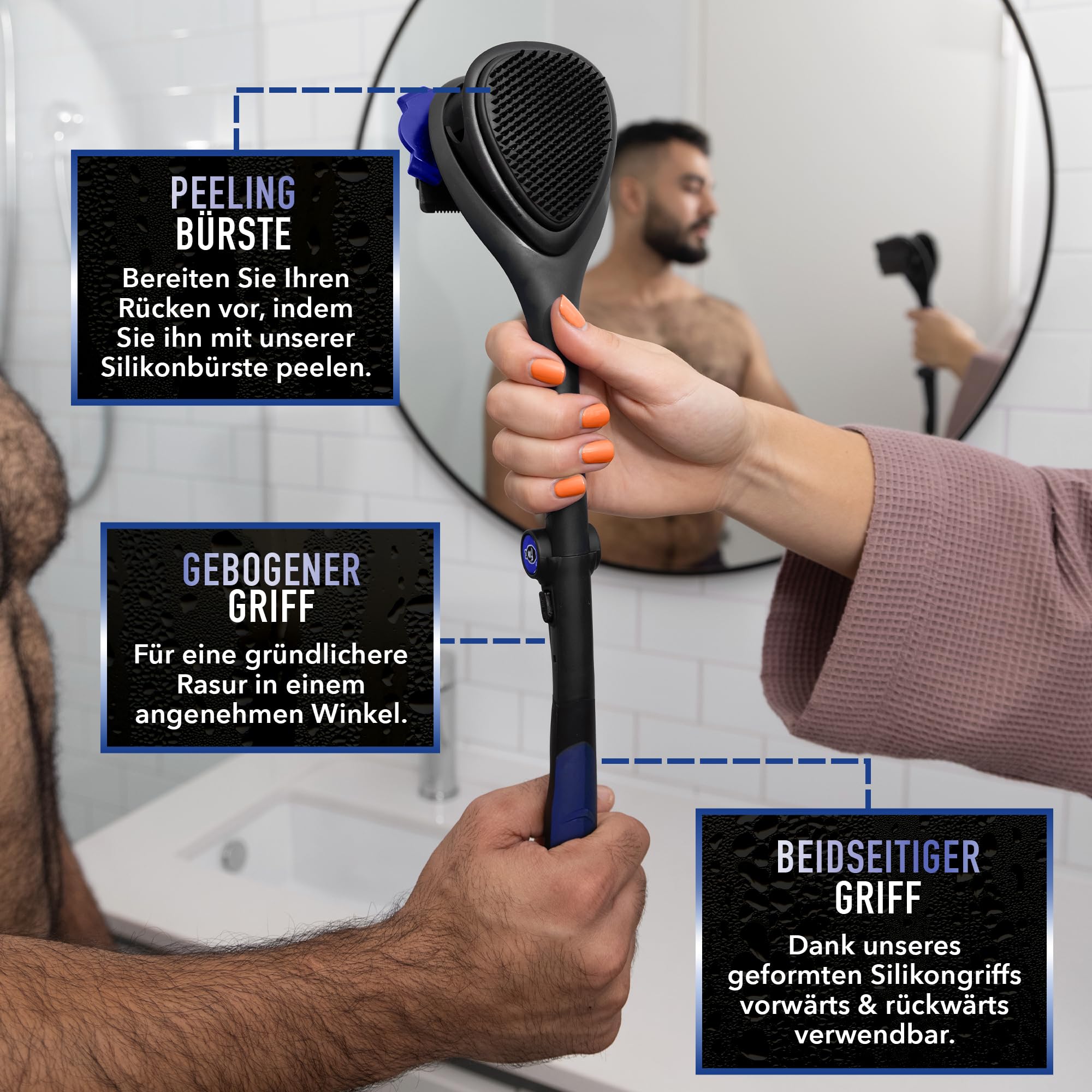 BakBlade 3.0 Stealth – Rückenrasierer für Herren, Extra Langer, Ergonomischer Griff für eine Gründliche, Schmerzfreie Rasur | Ultimativer Rückenhaarentferner für Herren, +3 Ersatzklingen