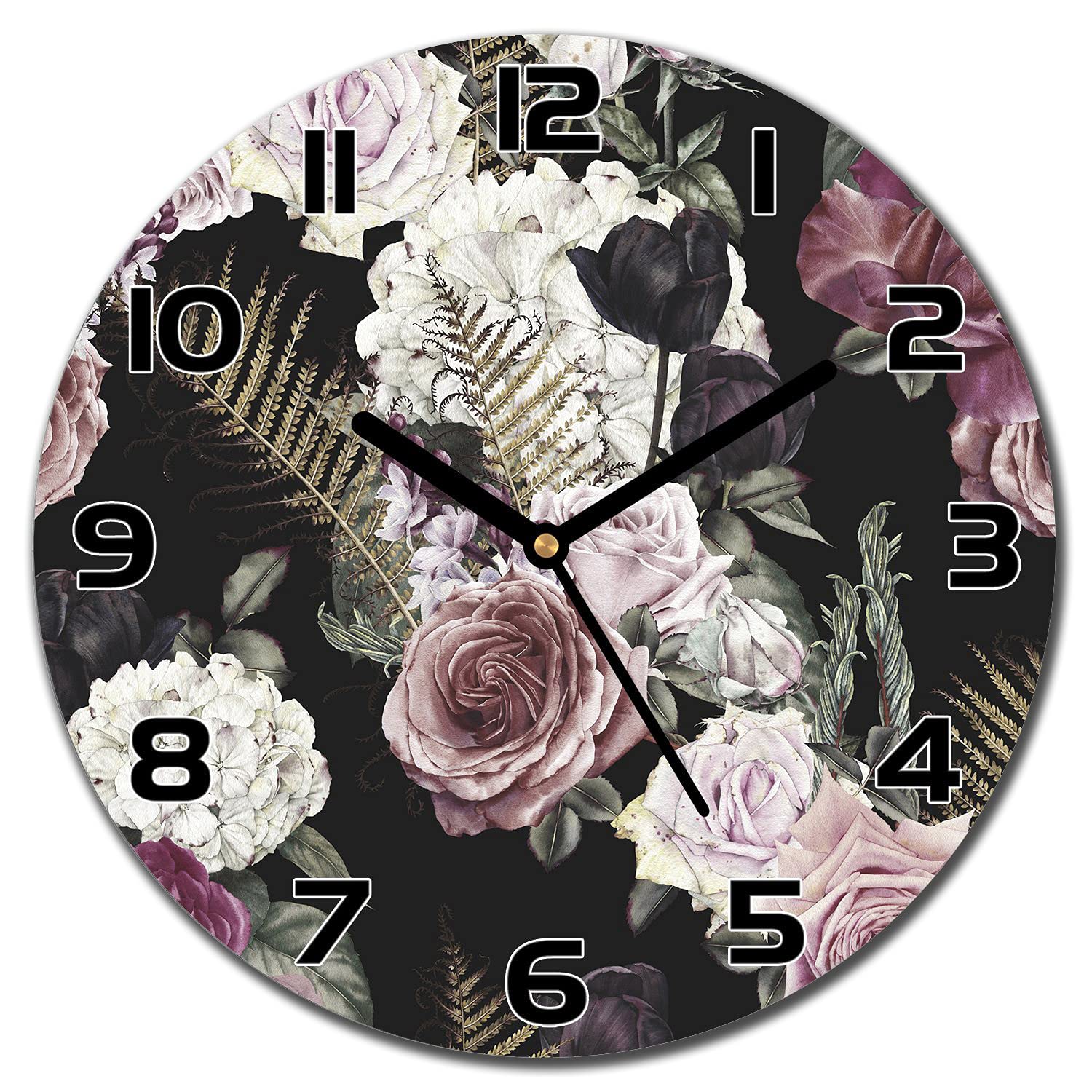 Horloge moderne fleurs romantiques en verre pour une ambiance raffinée et contemporaine