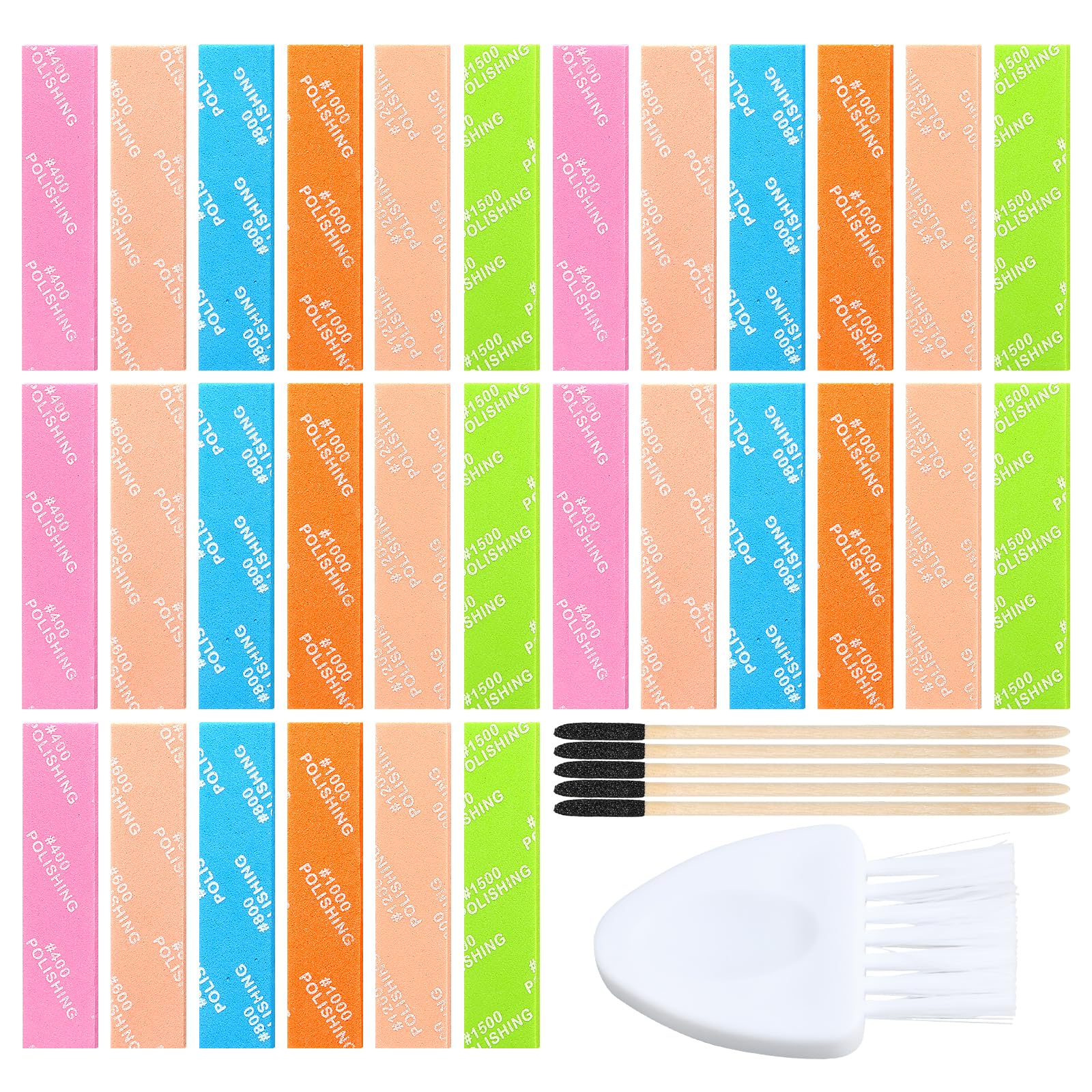 36Pcs Sanding Sponge Set for Model, 2in1 Modeling Sandpaper Dry and Wet Use(400# 600# 800# 1000# 1200# 1500#) with 5 Sanding Sticks and Cleaning Brush for Model Polishing and Detailing