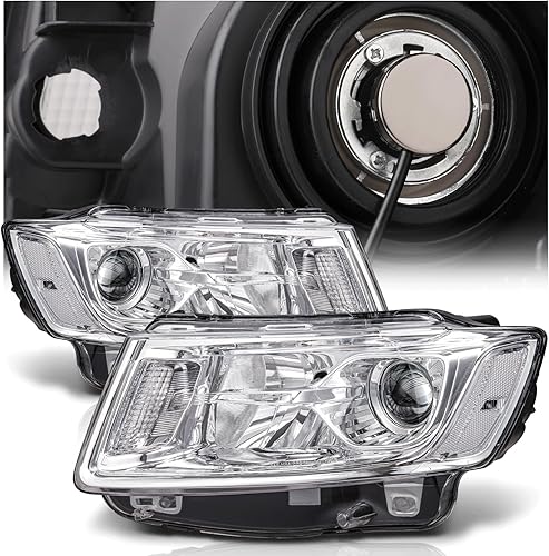Miniatura 8 de M-AUTO Conjunto de faros delanteros de proyector con bombillas halógenas compatibles con Jeep Grand Cherokee 2014 2015 2016, pre-Facelift, faros
