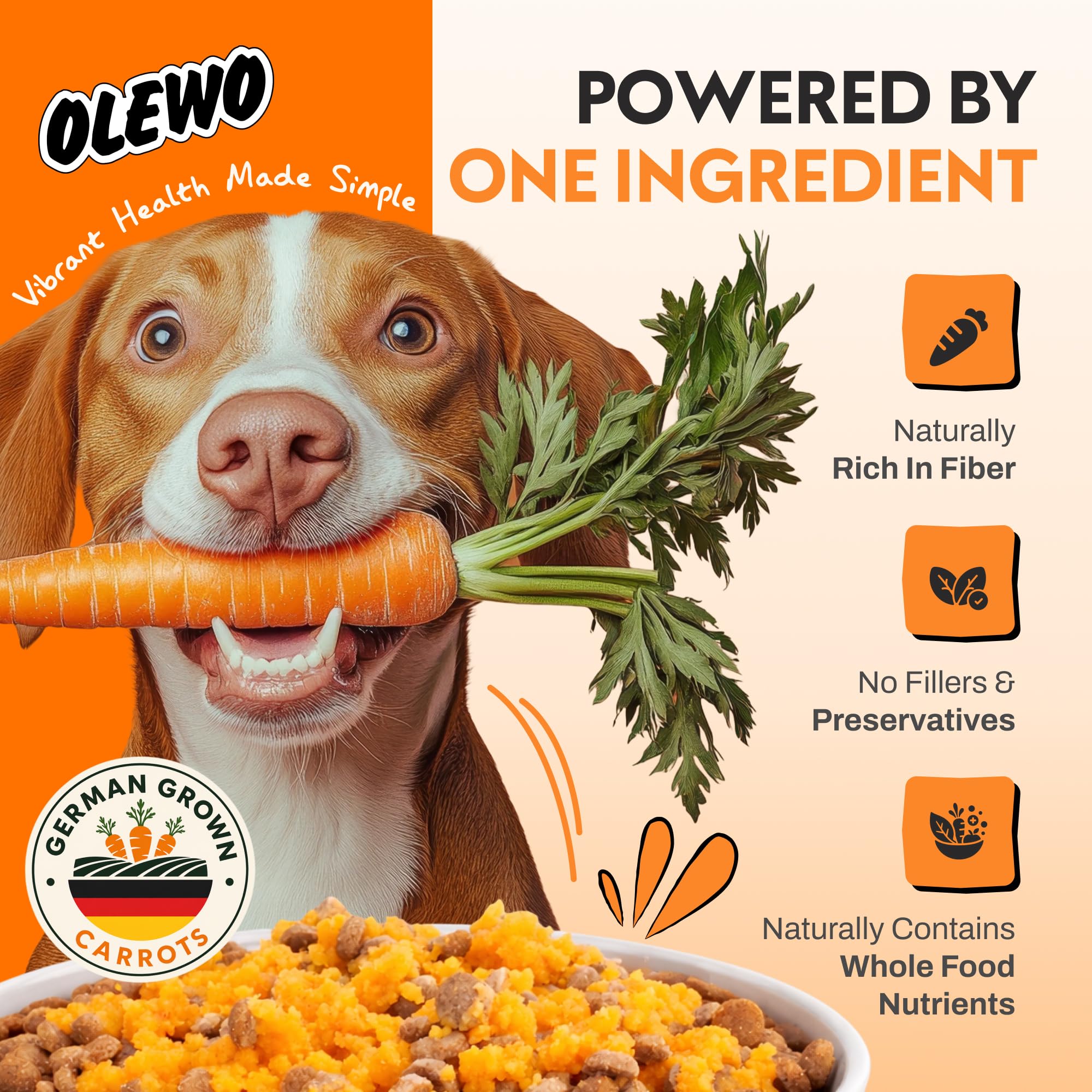 Olewo Carrots Dog Food Topper for Digestive Support & Firm Stools 1 lb | Real-food digestive support. Whole-food alternative to powders blends & synthetic supplements. Made in Germany. product thumbnail 7