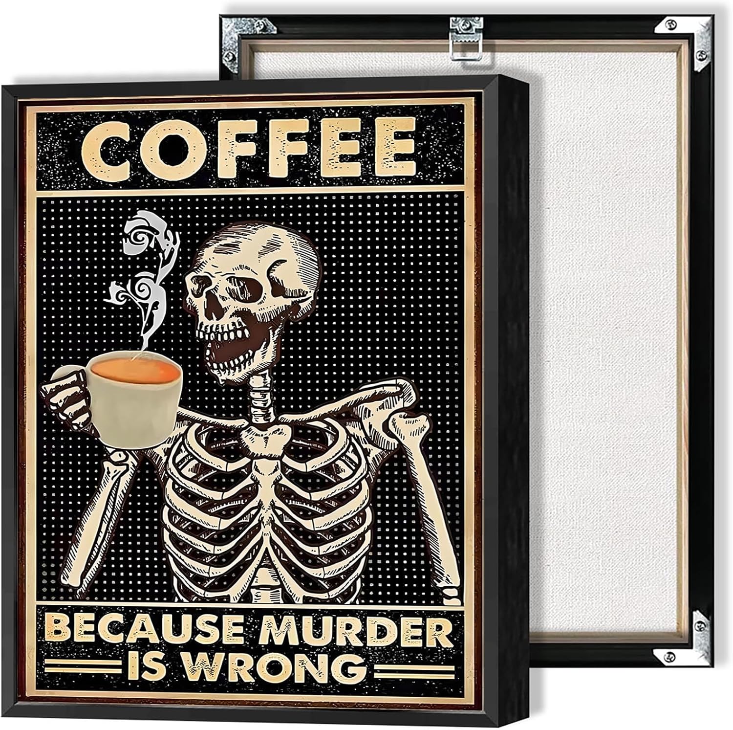 Vintage Halloween Skull Coffee Wall Art Halloween Horror Canvas Posters Dark Academia Because Murder Is Wrong Prints Painting For Living Room Bedroom Wall Decor 16x24in Black Framed