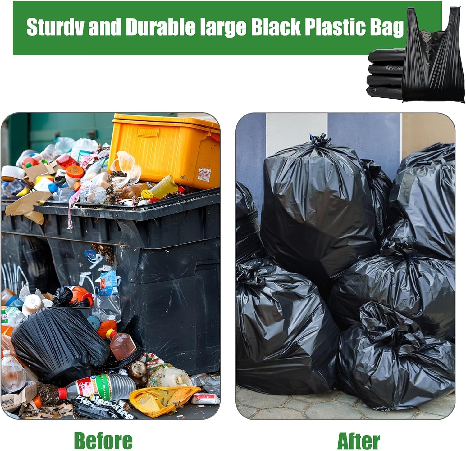 400Pcs 25.5"X 15.7"Plastic T Shirt Bags with Handles,25 MIC Heavy Duty Black Grocery Bags,Large Disposable Plastic Bags for Shopping Restaurant Retail Grocery Stores - Image 7