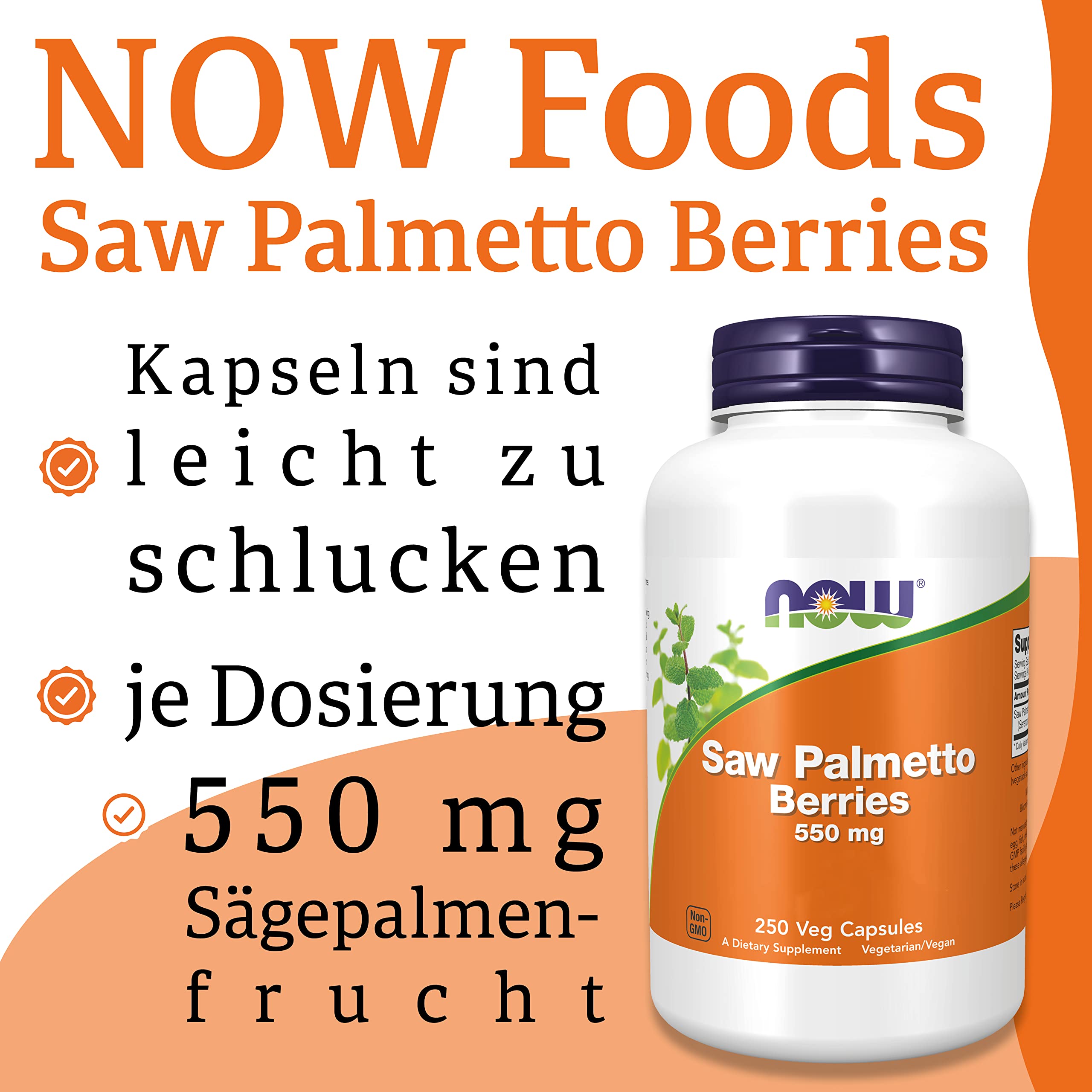 Now Foods, Saw Palmetto Berries (Sägepalme), 550 mg, 250 vegane Kapseln, Laborgeprüft, Pflanzlich, Glutenfrei, Sojafrei, Vegetarisch