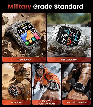 Smart Watches for Men(Answer/Dial Call), 2,01'' Super Large Military Smartwatch with 900mAh High-Capacity Battery/Led Flashlight/Heart Rate/Sleep Monitor, IP68 Waterproof Fitness Watch for Android iOS