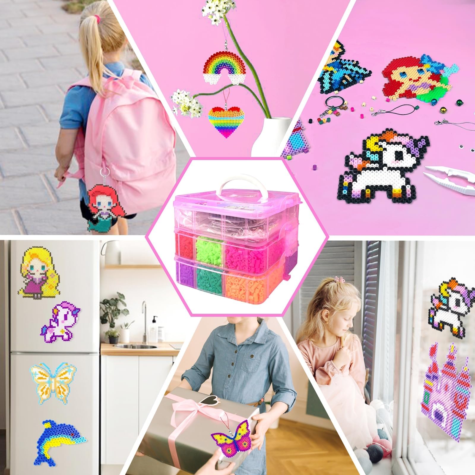 Set De Perles à Repasser, 11000 Pièces Perles De 5MM Avec Boîte De Rangement, Plaque Perle Papier à Repasser, Guide d'utilisation, Conception DIY De Bijoux, Pour Enfants Cadeau Noël Anniversaire