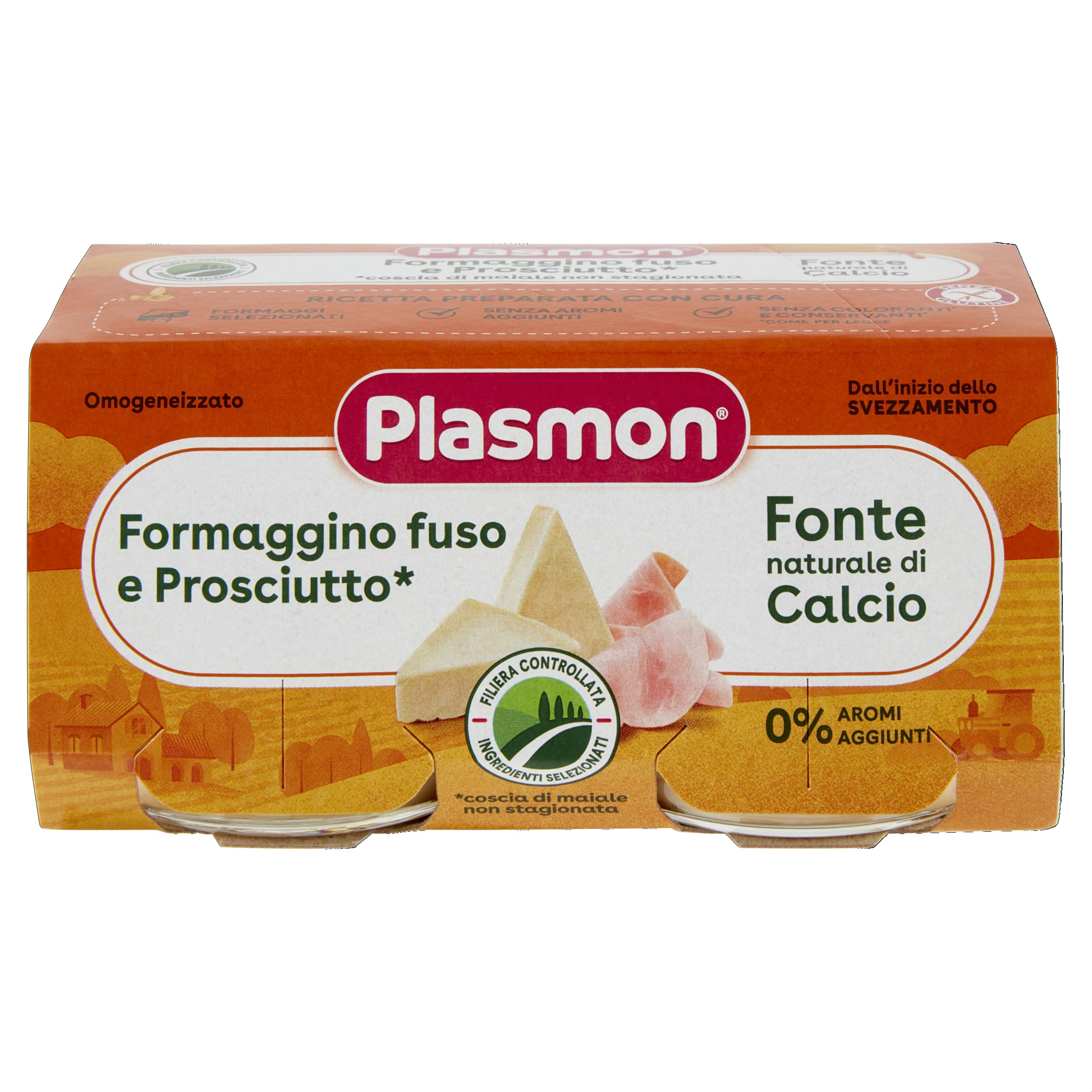 Plasmon Omogeneizzato Formaggino Fuso e Prosciutto 80g 24 Vasetti Con formaggi selezionati, senza aromi aggiunti