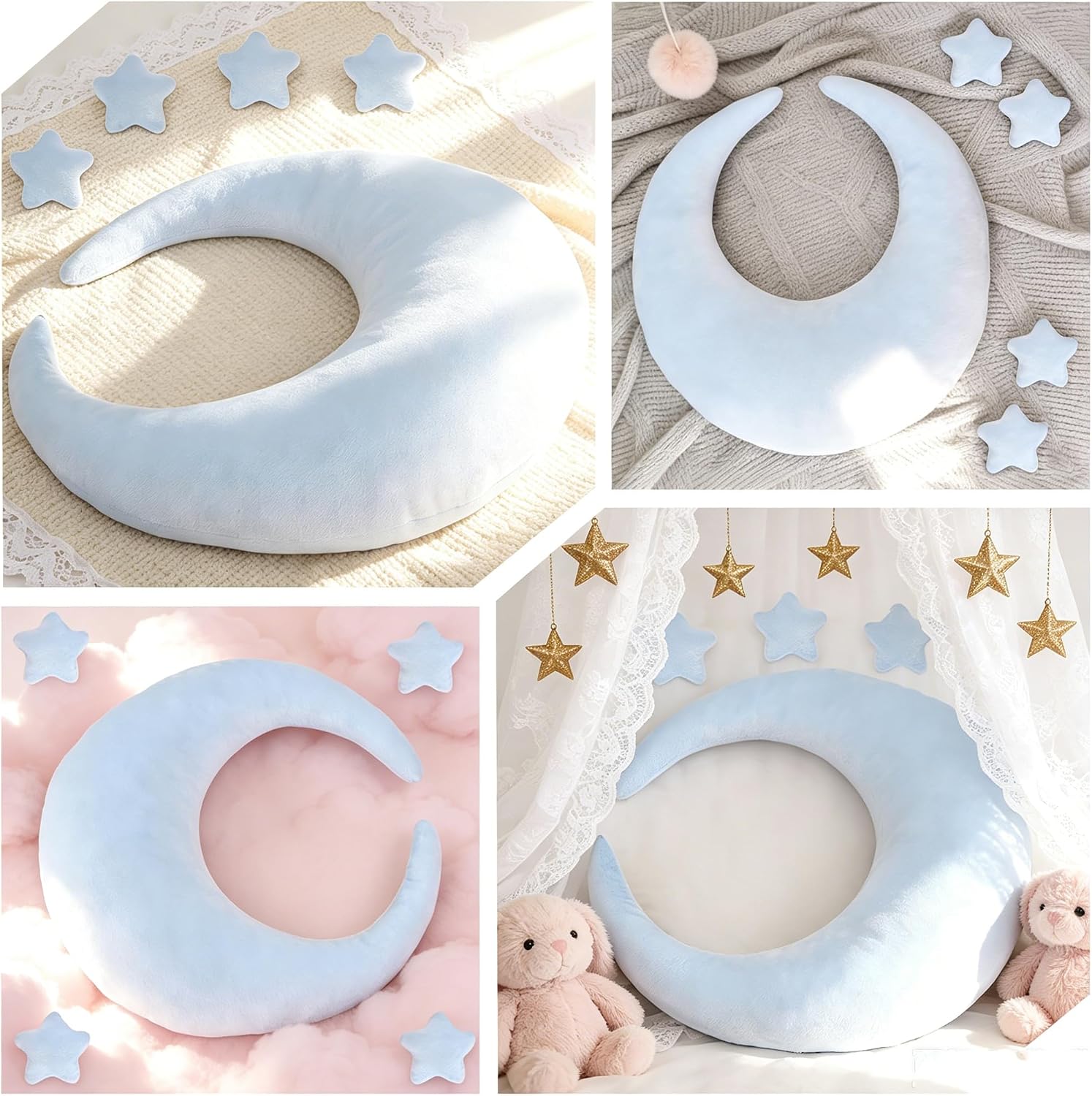 Newborn Photography Props 5Pcs Baby Moon Star Pillow Set Newborn Photography Posing Pillows Adjustable Photography Props, Blue