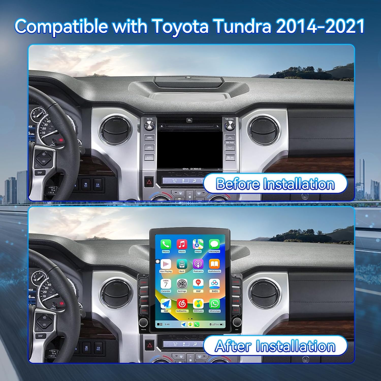 Android 14 Car Stereo Compatible with Toyota Tundra 2014-2021, 9.7 Inch Touch Screen, Wireless CarPlay & Android Auto Bluetooth GPS Navigation FM Radio Backup Camera 2GB+64GB