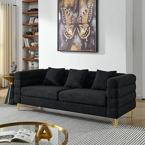81 Inch Oversized 3 Seater Sofa Comfort Fabric Couches for Living Room Deep Seating Sectional Sofa, Soft Sitting with 3 Pillows, Modern Minimalist