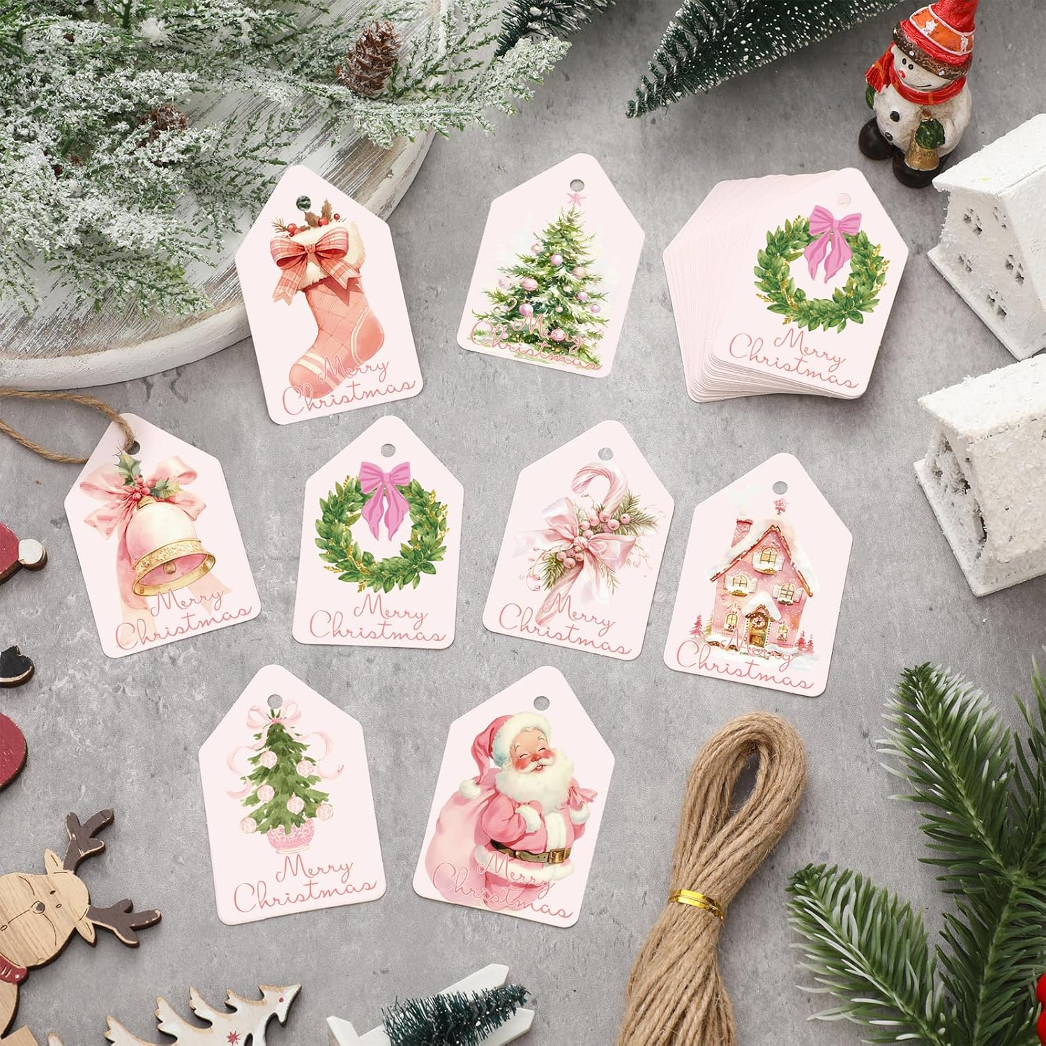 200 Pcs Christmas Gift Tags with String Christmas Natural Holiday Gift Name Tags to Personalize Xmas Presents Gifts Decoration for DIY Wrapping Crafts Party Favors(Bow) - Image 4