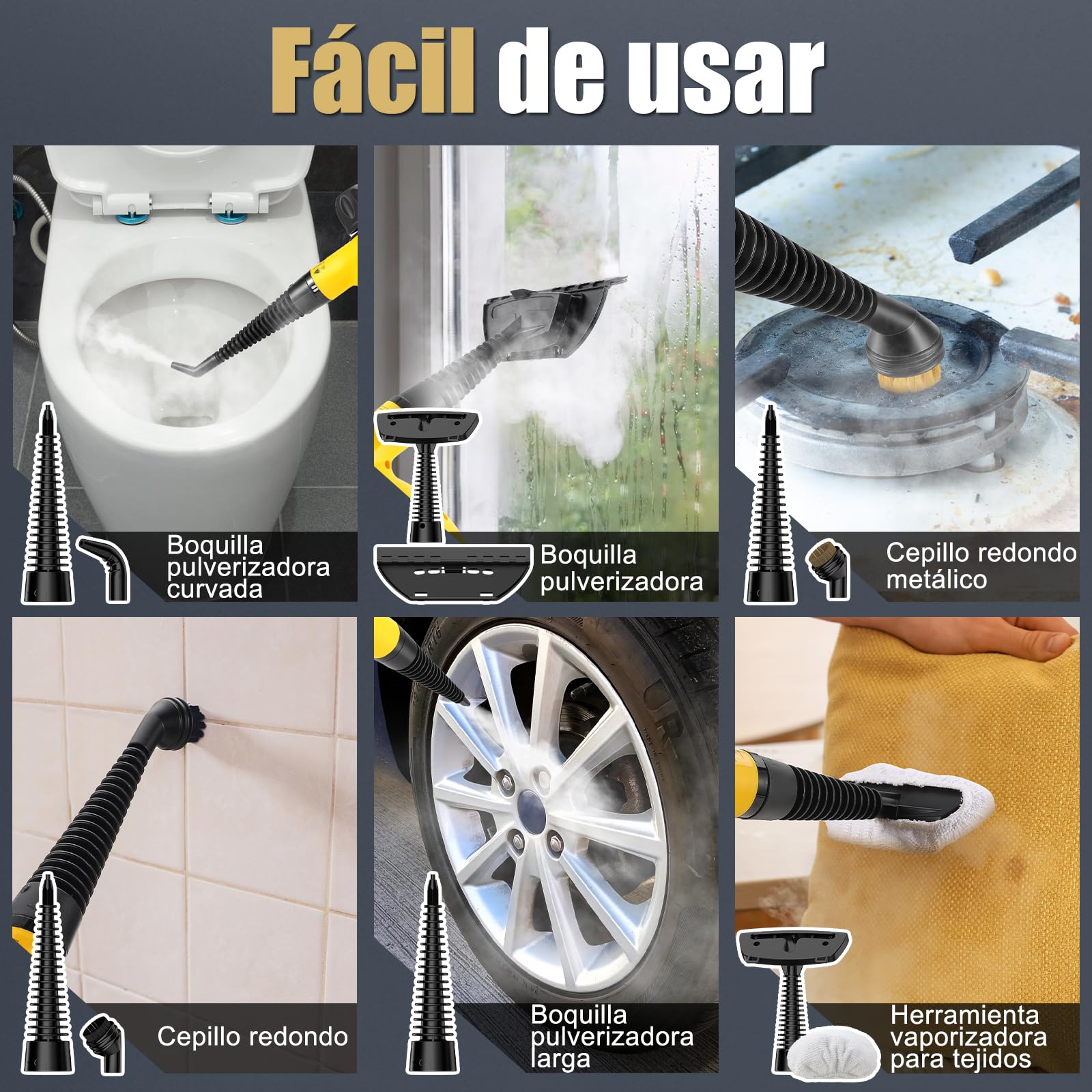Limpiador a Vapor Portátil,Limpiador de Tapicerias con10 Accesorios,Limpiador a Vapor con Bloqueo de Seguridad&450ml Calentamiento Rápido 3-5 Minutos para Casa Coche, Accesorios Steam Cleaner