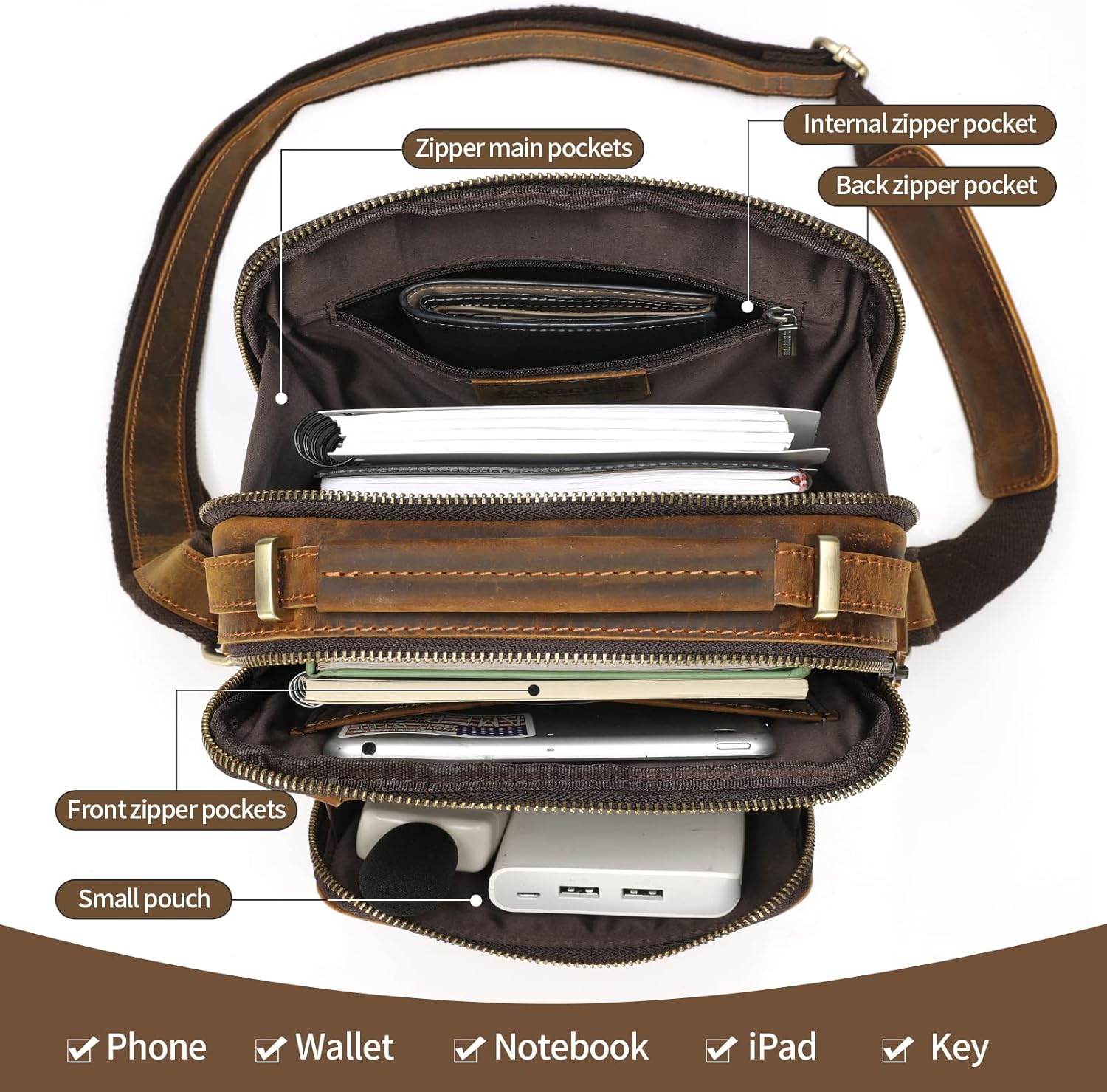 Jack&Chris Leather Messenger Bag for Men, Man Purse Crossbody Bags for Work Business - Image 4