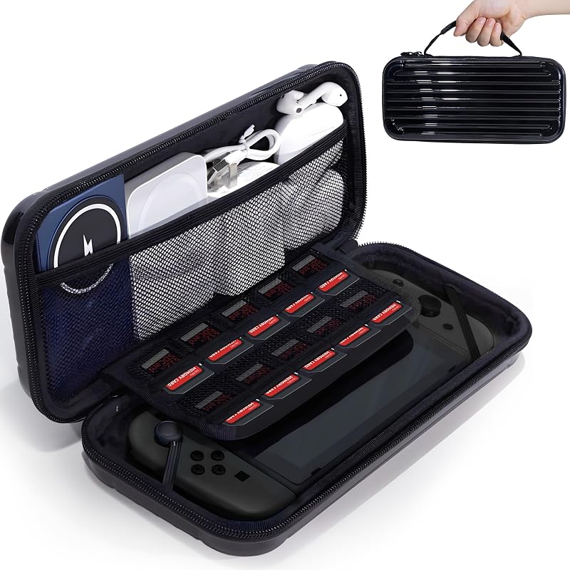 MHYALUDO Nintendo Switch 2 Kompatibilis Bőrönd Stílusú Tok - Vízálló, Ütésálló, Nagy Kapacitású Hordtáska 10 Játékhellyel és Gumi Fogantyúva
