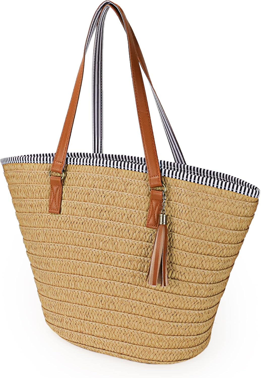 Womens Large Straw Shoulder Bag Beach Tote Handbag Purse with Tassel for Summer - Image 3