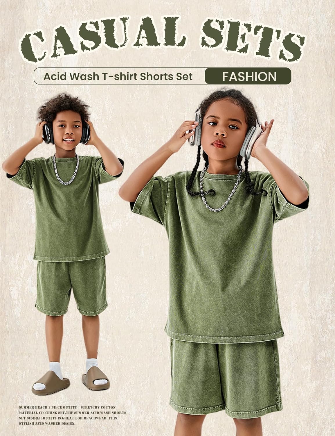 Gihuo Boys 2 Piece Shorts Set Acid Wash T-shirt Shorts Set Washed Summer Casual Sets for Kids 5-14Y - Image 5