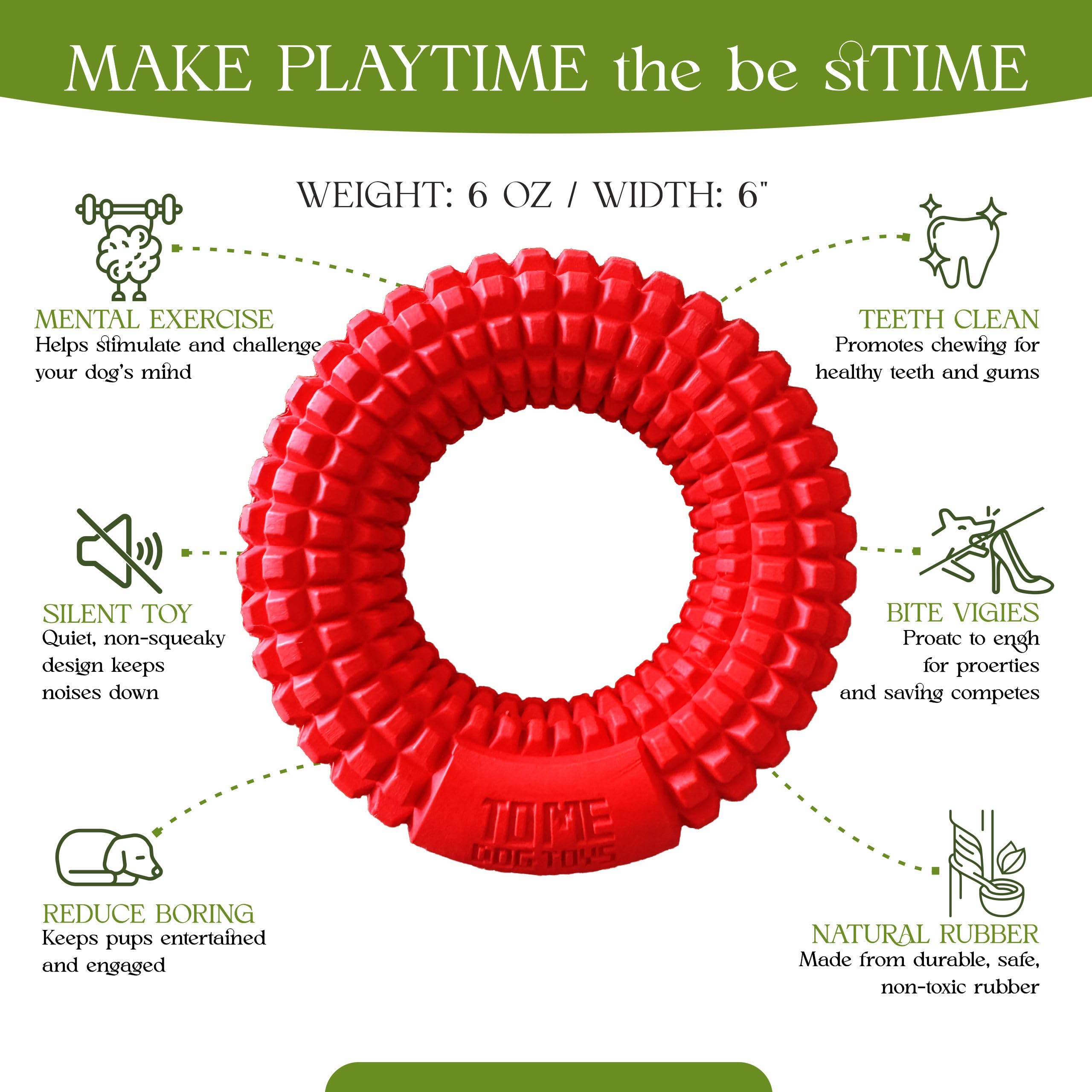 TO ME DOG TOYS Juguete de anillo perro masticadores agresivos, anillo de masticación, juguetes casi indestructibles goma natural, perros grandes y medianos, juguete divertido masticables de perros