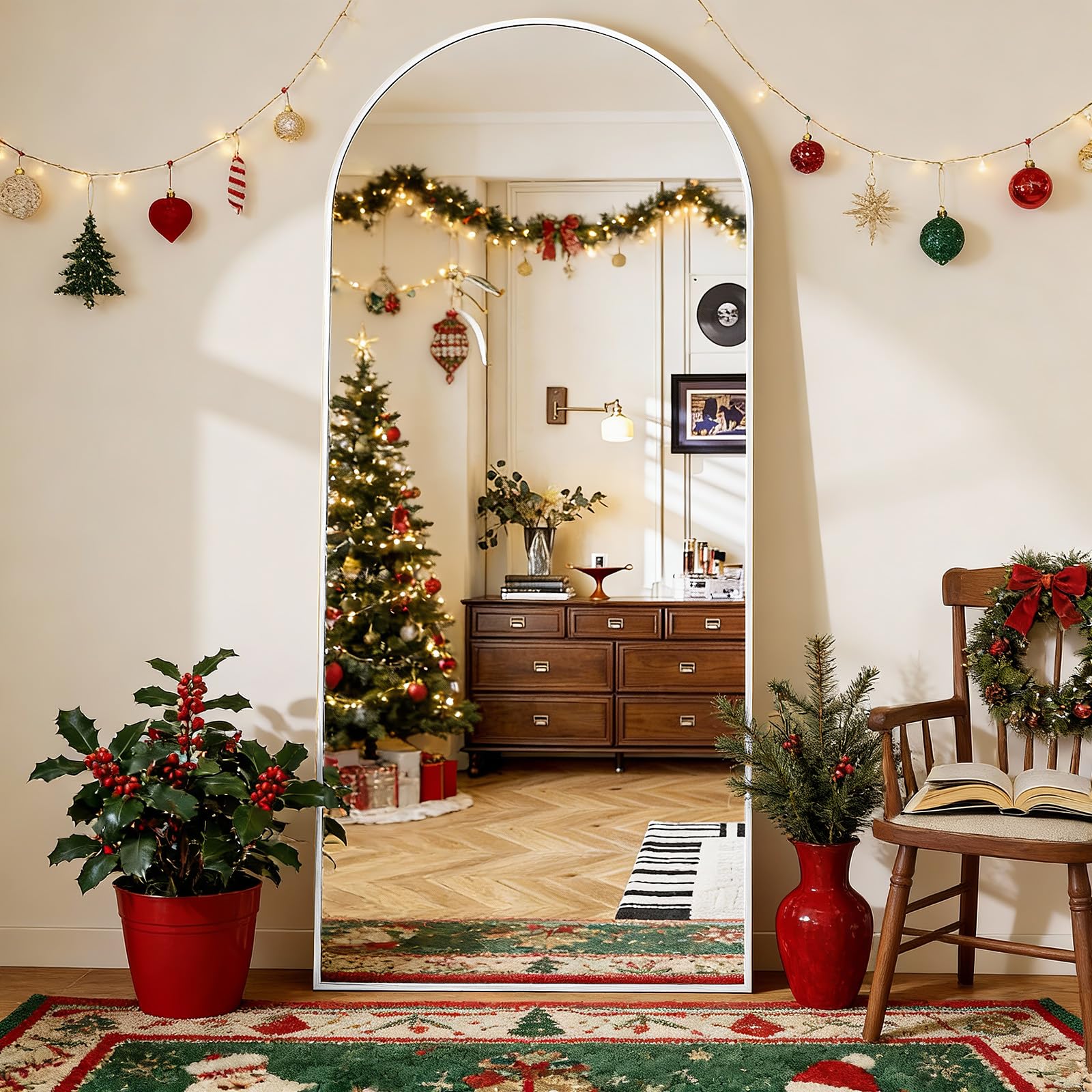 BEAUTYPEAK 64"x21" Arch Full Body Floor Mirror, Full Length Mirror Hanging or Leaning Arched-Top, Wall Mirrors with Stand for Bedroom, Dressing Room, Silver