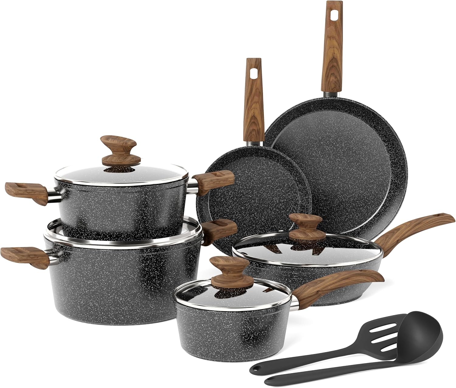 Kitchen Academy – Set di pentole da 12 pezzi con coperchio antiaderente per microonde a gas a induzione nero