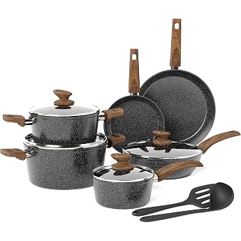 Kitchen Academy Pot and Pan Set 12-Piece Non-Stick Coating | Cookware Set with Lid, Pots and Pans Set for Induction, Gas Hobs