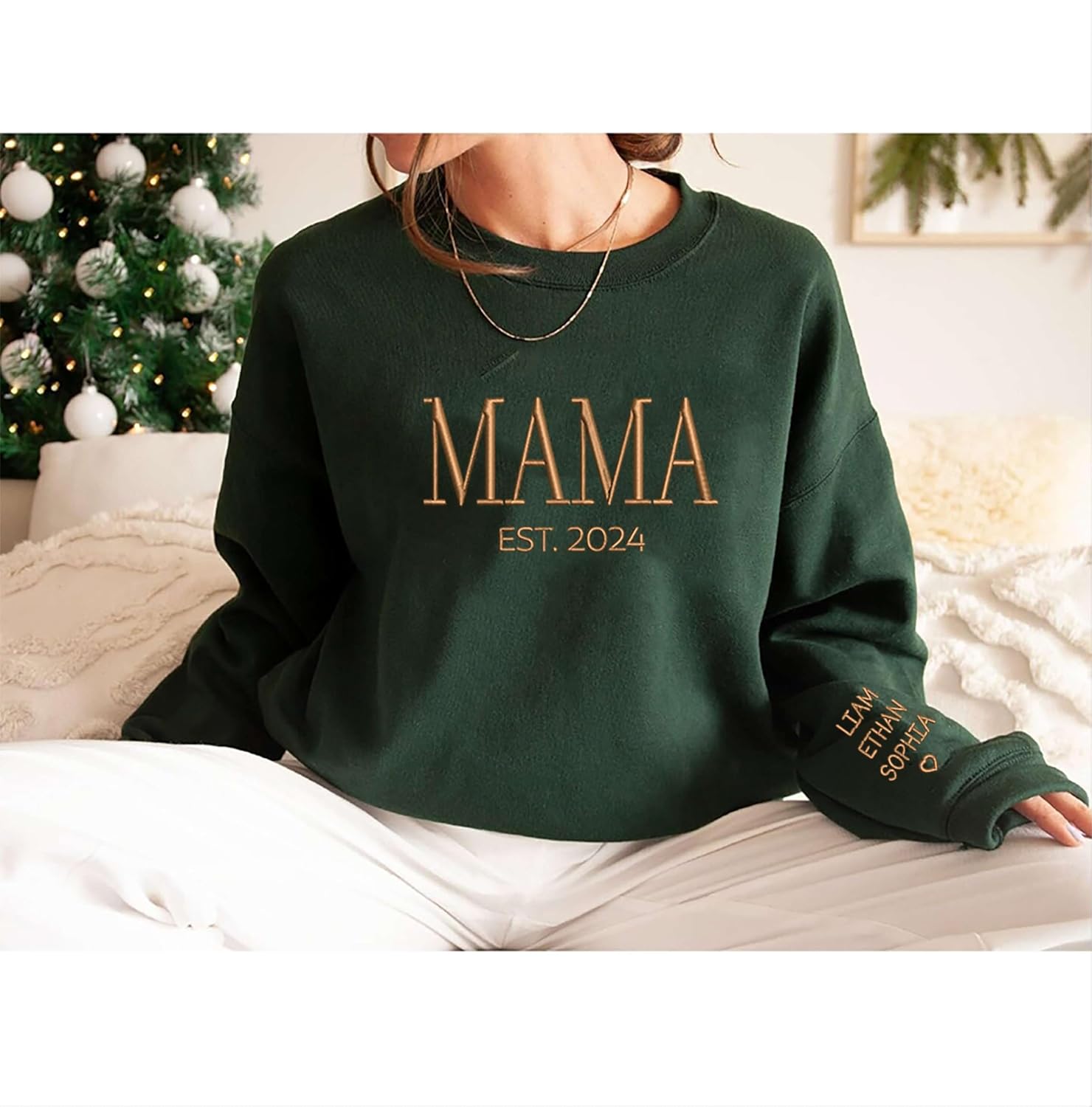 LOVELYPOD Custom Embroidered Grandma Sweatshirt with Kids Name on Sleeve, Mothers Day Shirt, Gift for New Mom on Christmas - Image 4