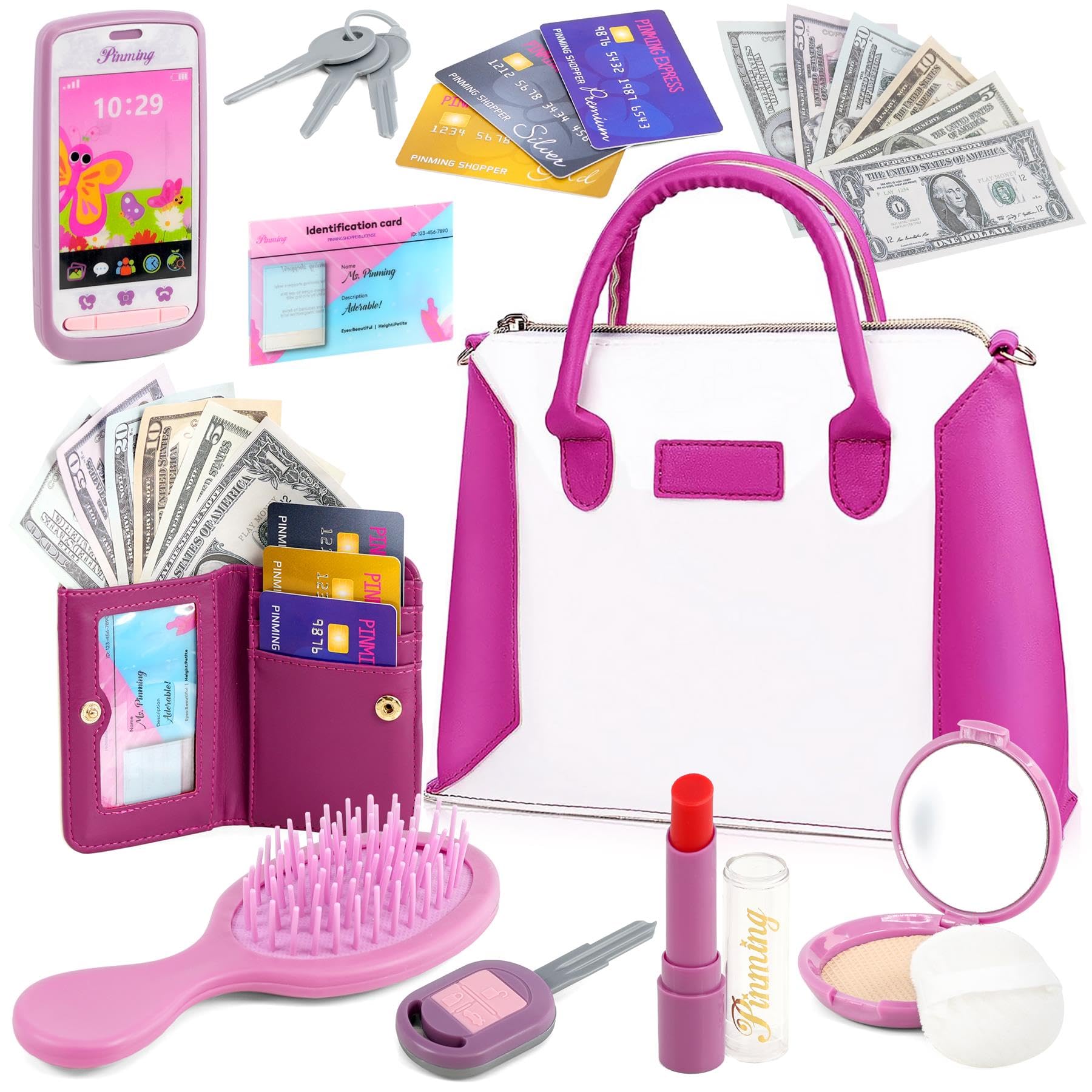 The Magic Toy Shop Toy Little Girls Handbag, Purse and Accessories - Kids Pretend Makeup Sets for Pretend Play Toys for Girls - Role Play Toys for 3 Year Old and Above