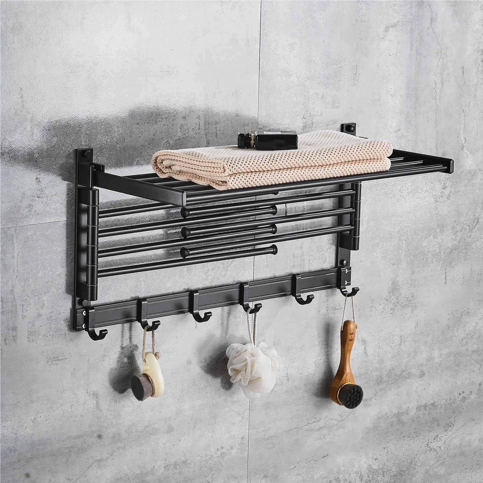 Toallero de 40 cm con Marco Superior y Ganchos, toallero Giratorio Pared, fácil Instalar Ahorra Espacio para Baño y Cocina