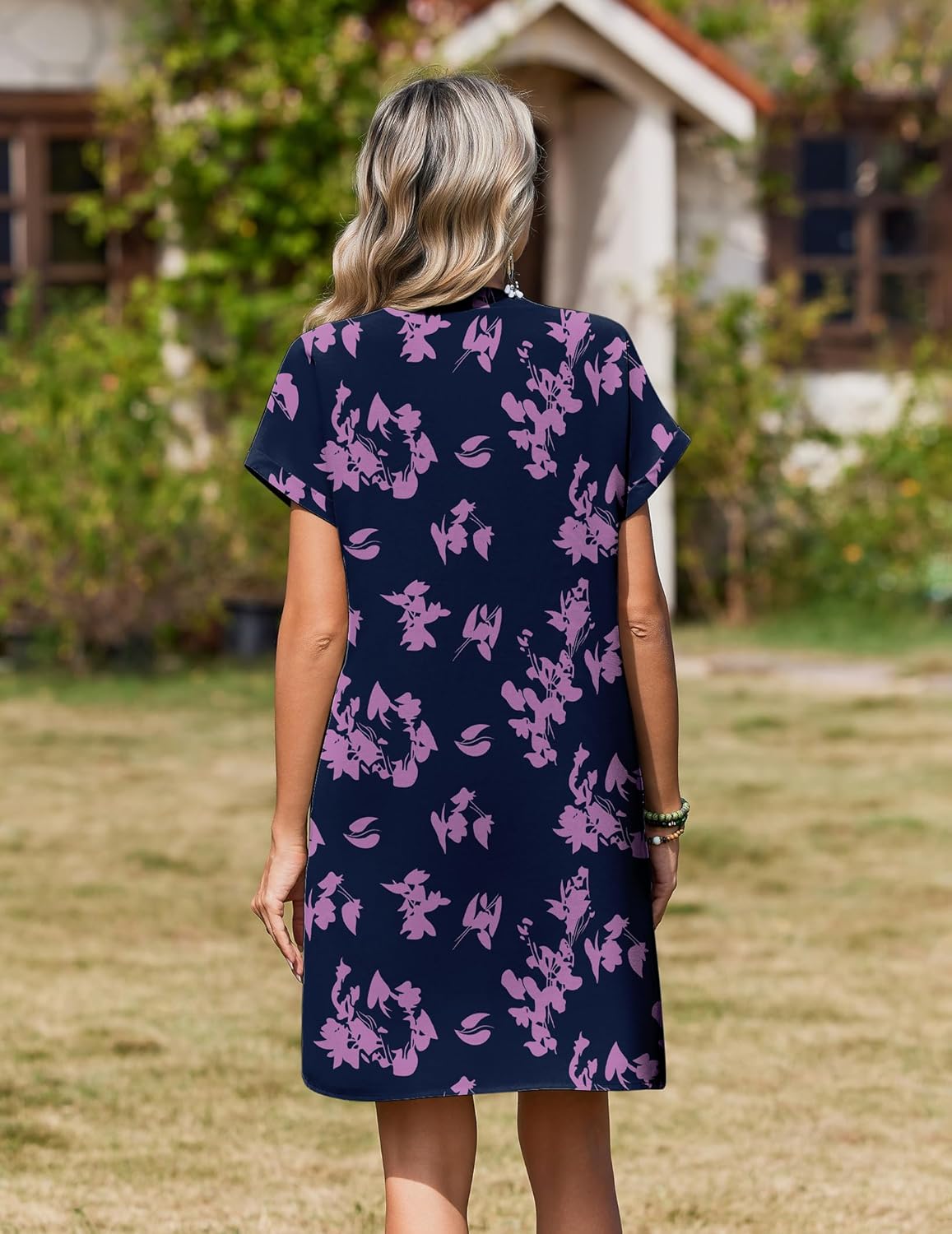 Zeagoo Summer Dresses for Women Short Sleeve Shift Dress V Neck Casual Mini Beach Vacation Boho Sundress with Pockets - Image 6